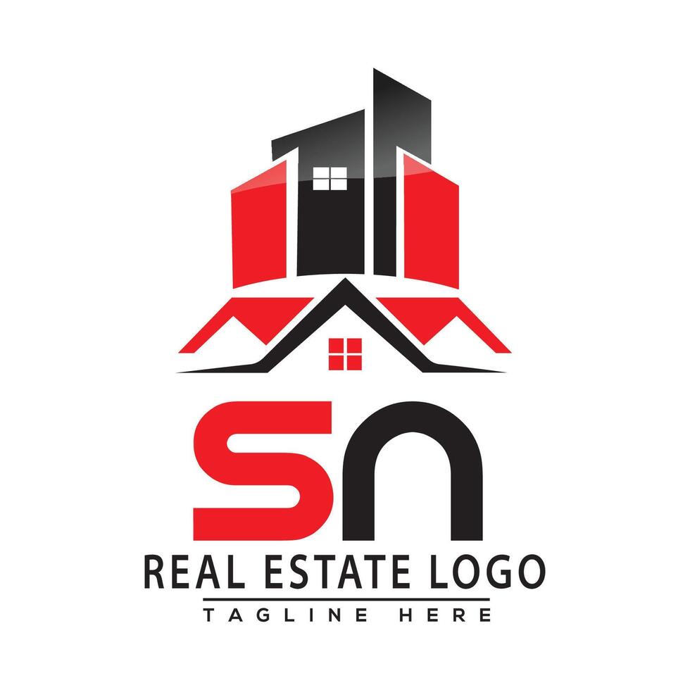 SN Real Estate Logo Red color Design House Logo Stock Vector. vector