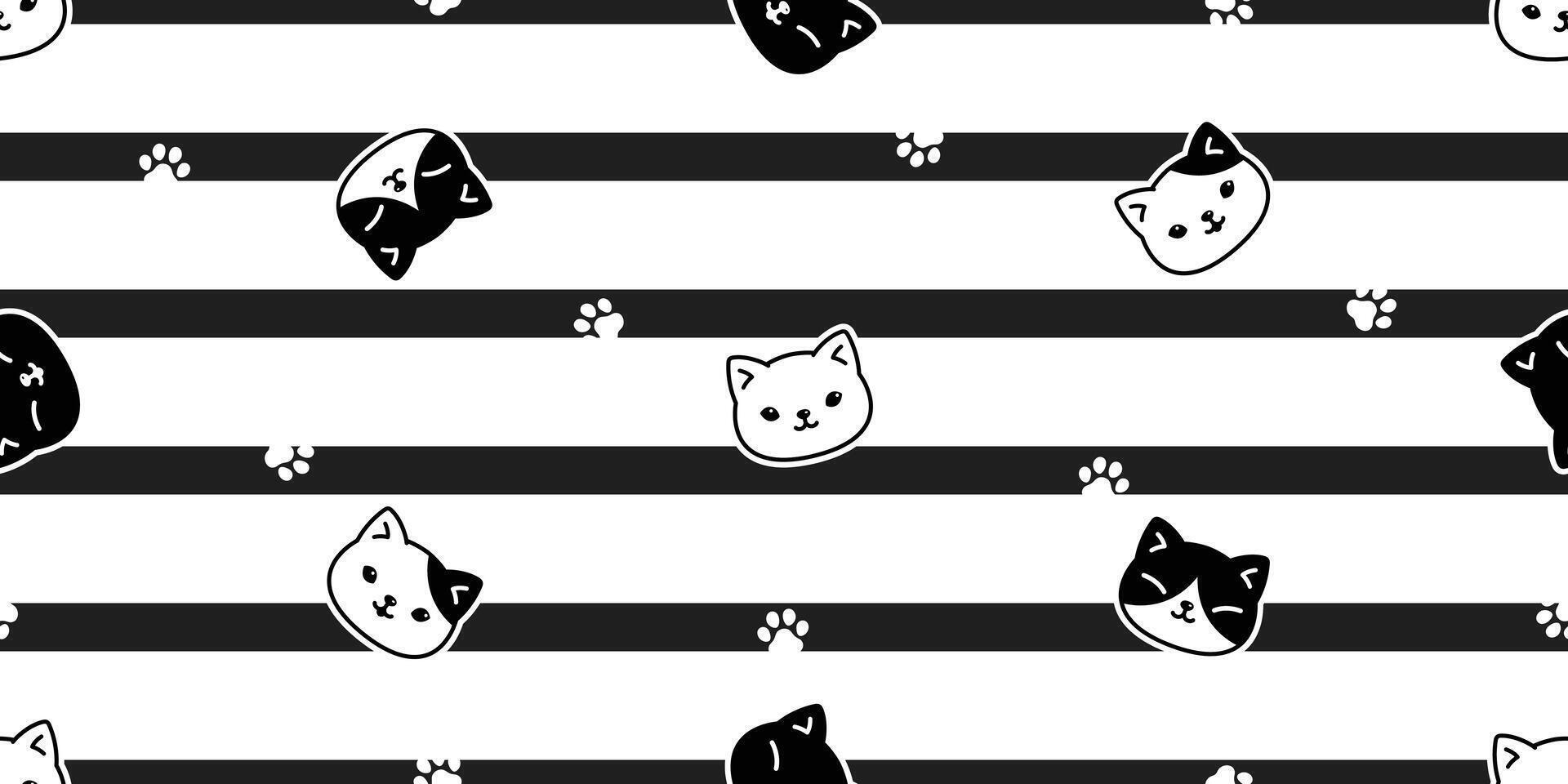 cat seamless pattern kitten vector calico head face paw stripes scarf isolated repeat background tile wallpaper cartoon doodle illustration design
