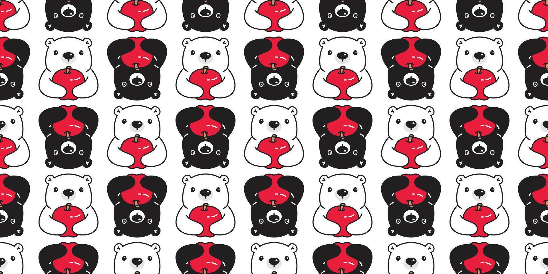 Bear seamless pattern polar bear vector apple scarf isolated cartoon tile background repeat wallpaper illustration design
