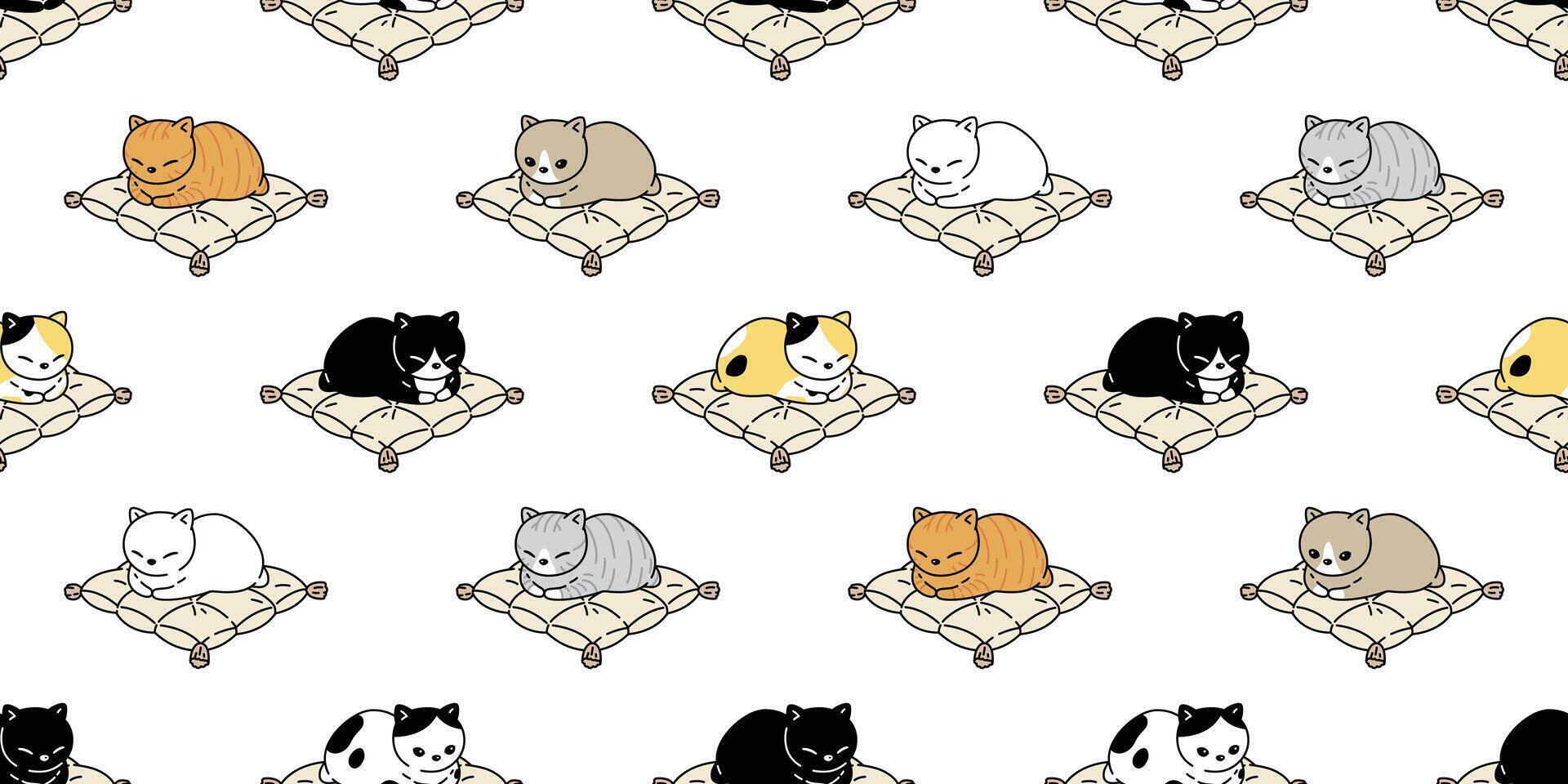 cat seamless pattern kitten vector calico sleeping pillow scarf isolated repeat background cartoon tile wallpaper doodle illustration design