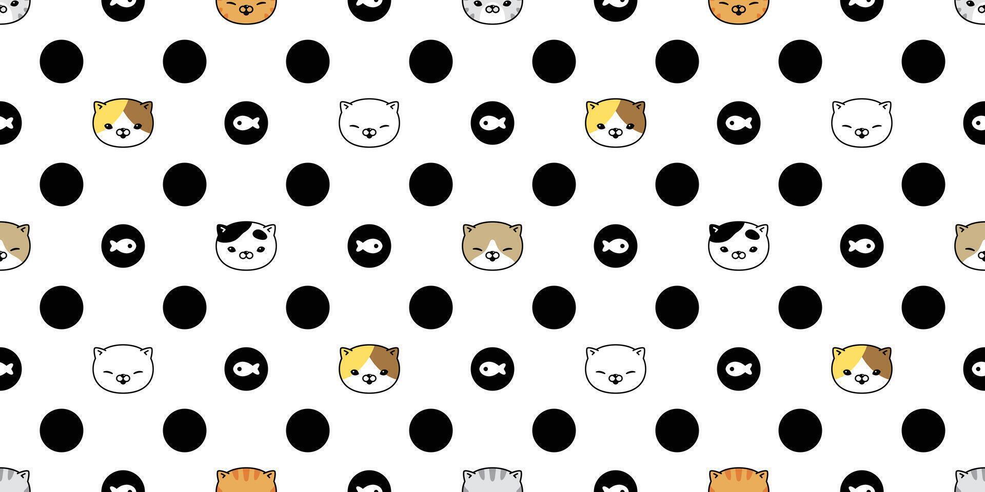 cat seamless pattern kitten vector calico head face polka dot scarf isolated repeat background tile wallpaper cartoon doodle illustration design