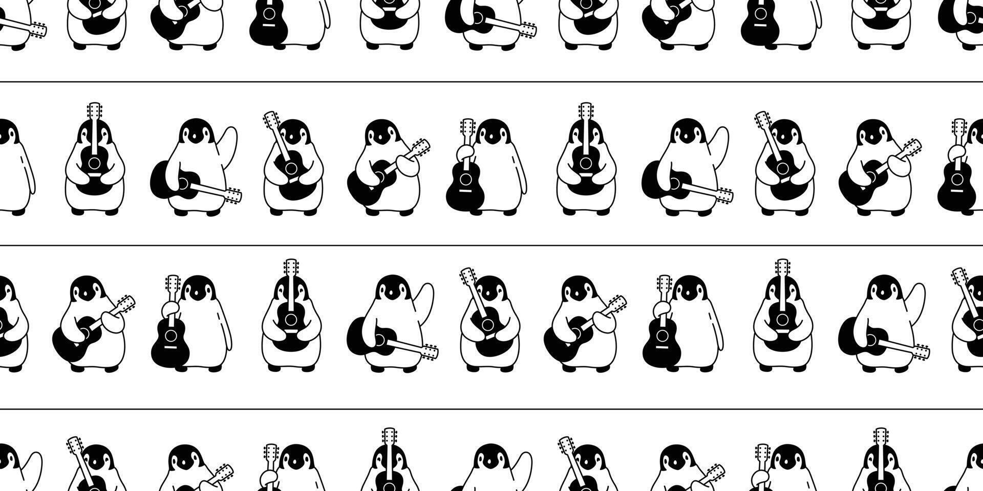 pingüino sin costura modelo guitarra vector música músico bajo ukelele pájaro dibujos animados bufanda aislado loseta antecedentes repetir fondo de pantalla garabatear ilustración línea diseño