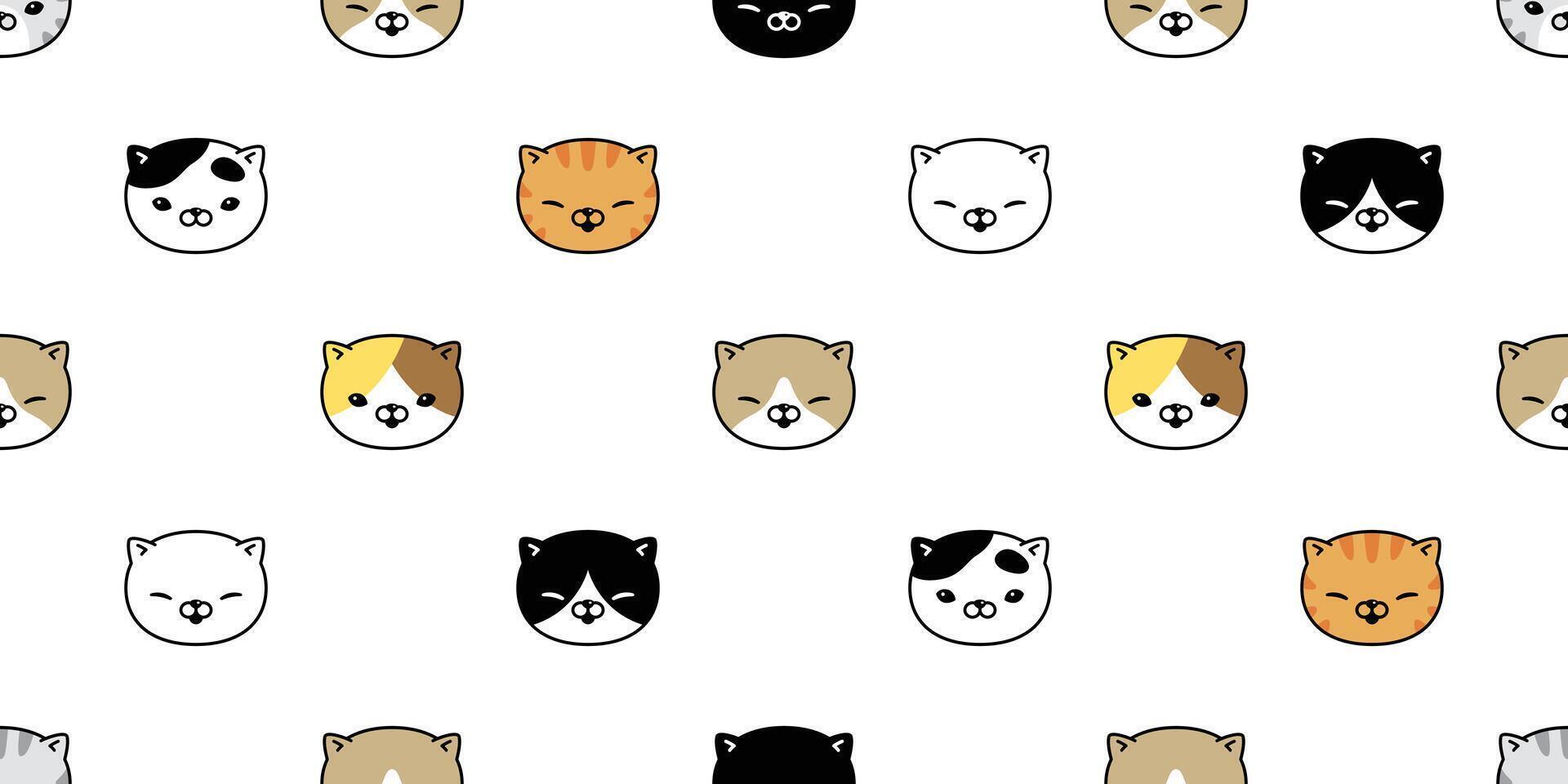 cat seamless pattern kitten vector calico head face polka dot scarf isolated repeat background cartoon tile wallpaper doodle illustration design