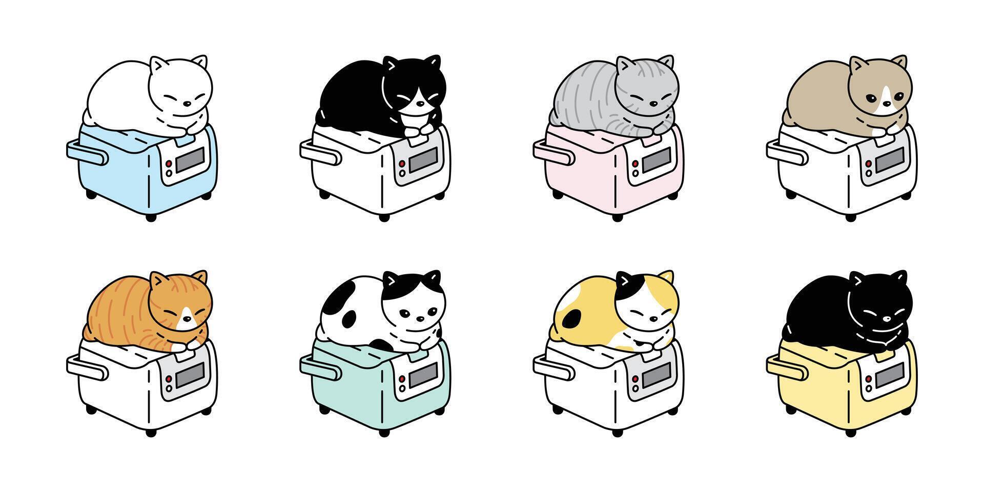 cat vector kitten calico icon logo sleeping rice cooker cook symbol character cartoon doodle illustration design