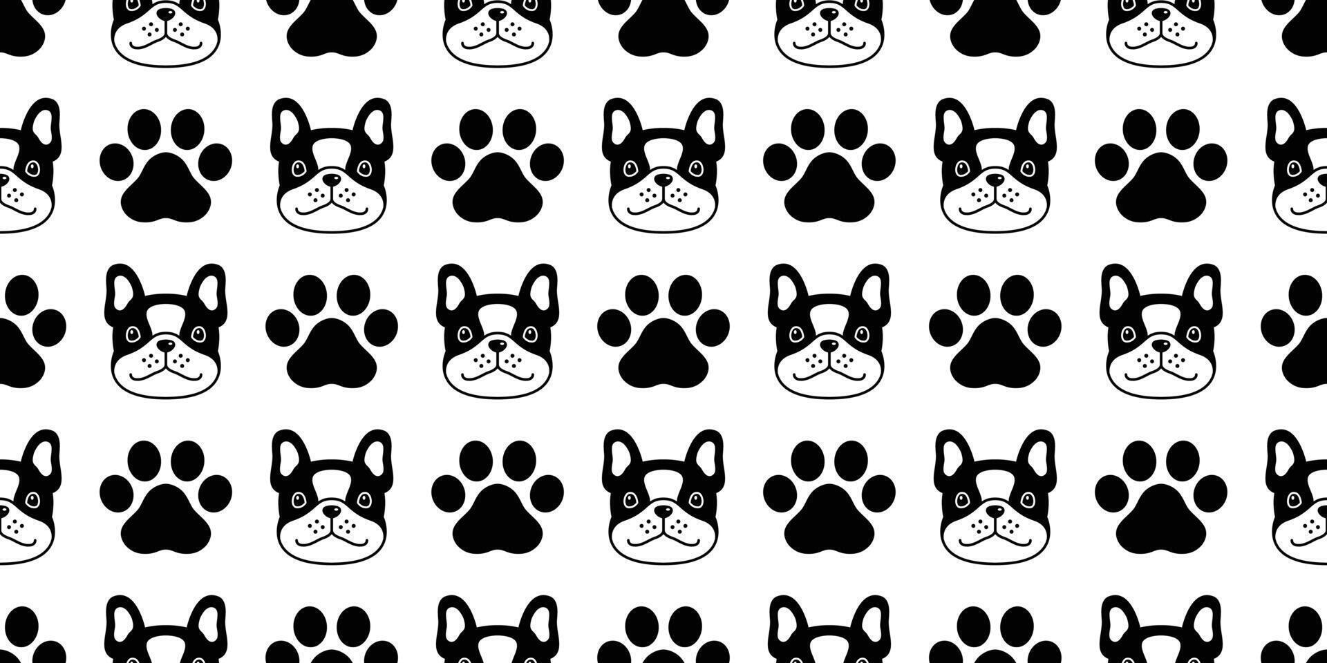 dog seamless pattern french bulldog vector paw footprint face head pet puppy animal scarf isolated repeat wallpaper tile background cartoon doodle illustration design
