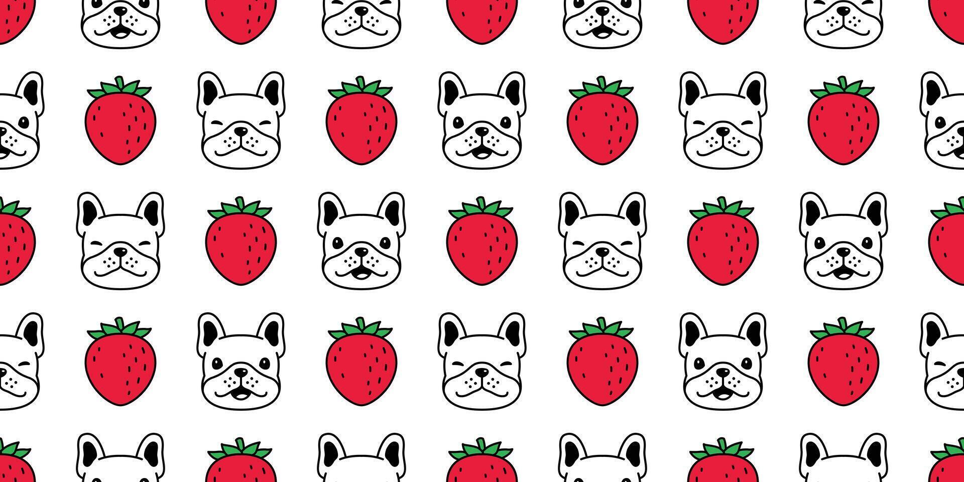 dog seamless pattern french bulldog vector face head strawberry pet puppy animal scarf isolated repeat wallpaper tile background cartoon doodle illustration design