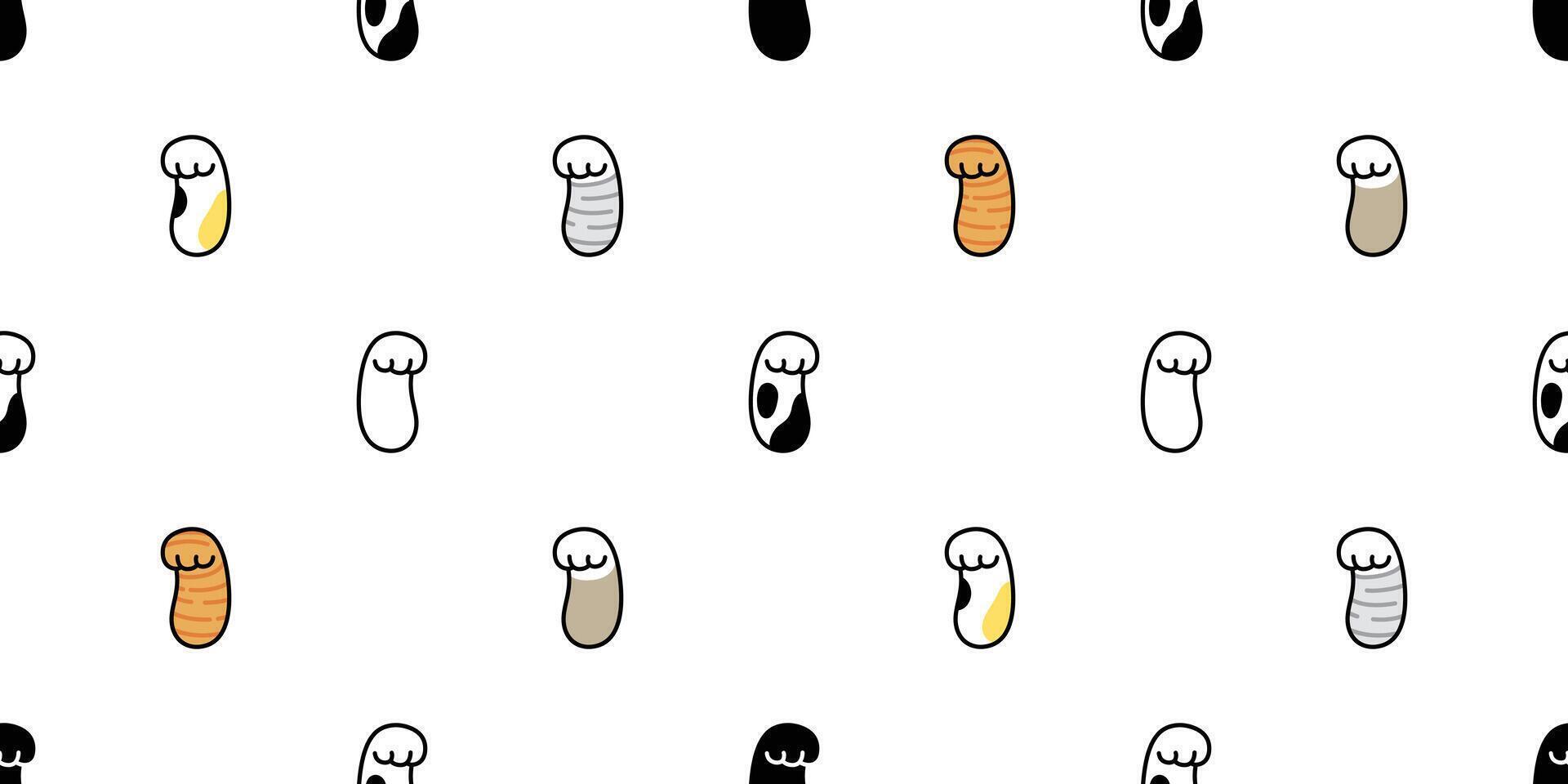 cat paw seamless pattern footprint vector calico kitten ginger scarf isolated cartoon tile wallpaper repeat background illustration design