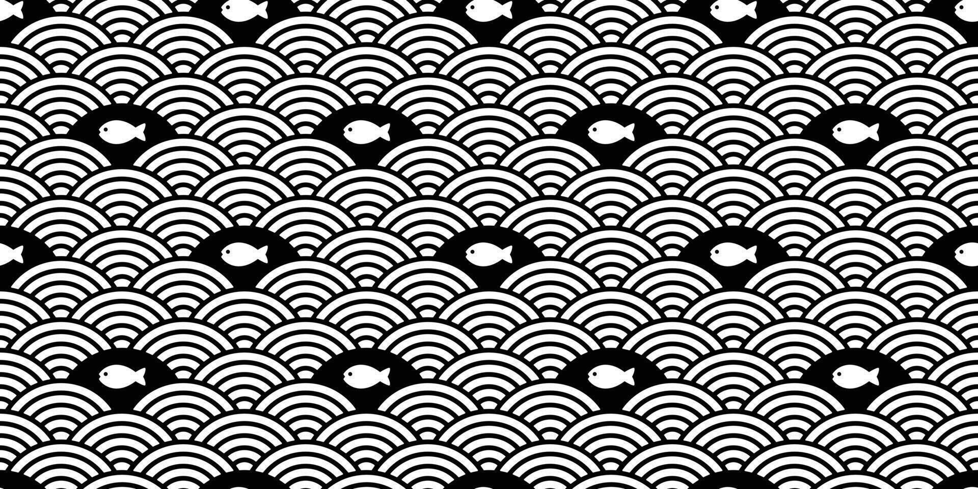 fish seamless pattern Japanese wave salmon tuna shark vector scarf isolated cartoon repeat background tile wallpaper illustration doodle design
