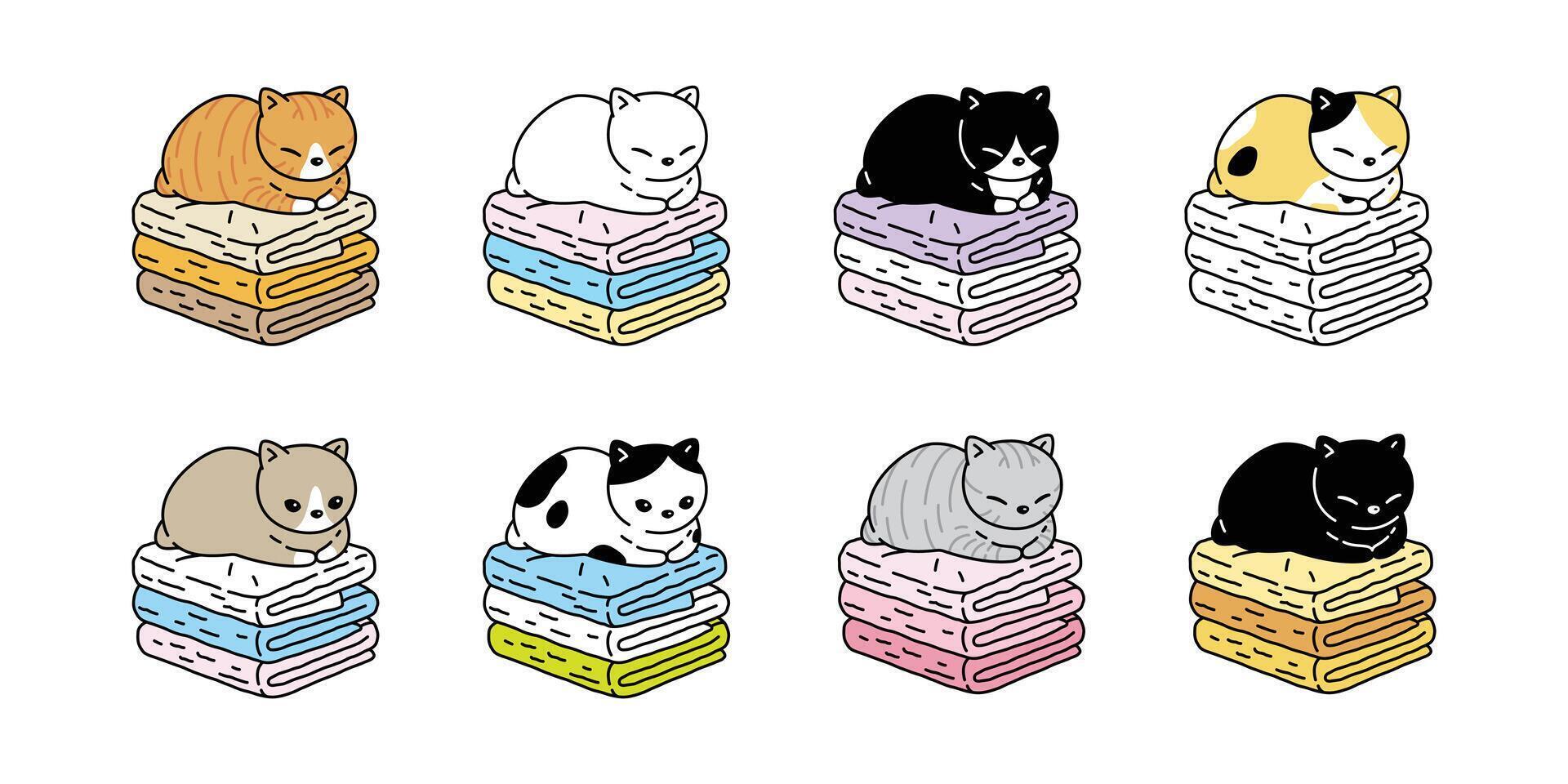 gato vector gatito calicó icono logo dormido toalla símbolo personaje dibujos animados garabatear ilustración diseño
