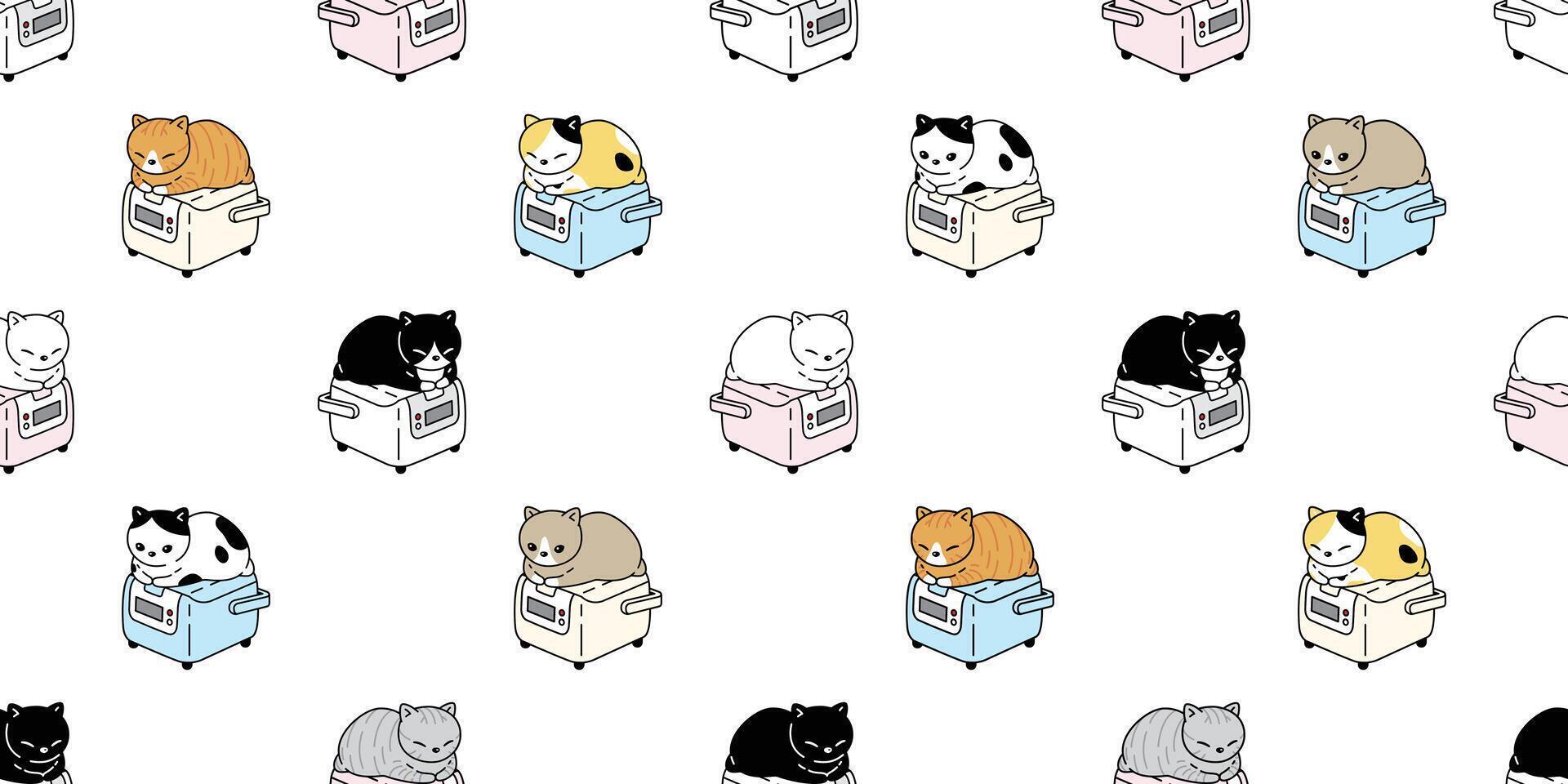 cat seamless pattern kitten vector calico sleeping rice cooker cook scarf isolated repeat background cartoon tile wallpaper doodle illustration design