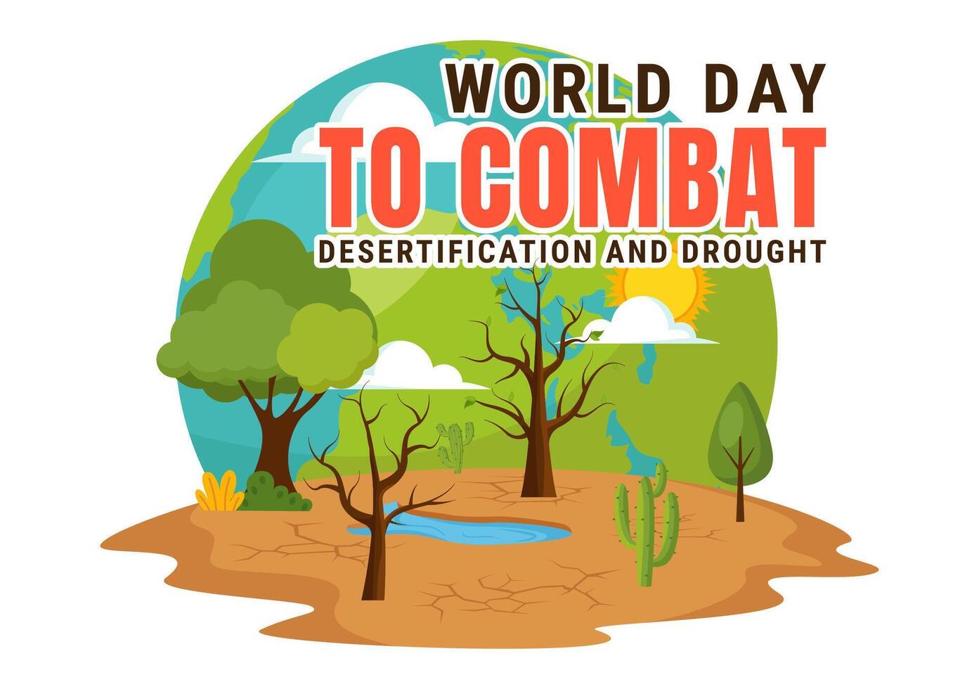 World Day to Combat Desertification and Drought Vector Illustration with Turning the Desert Into Fertile Land and Pastures in Nature Flat Background