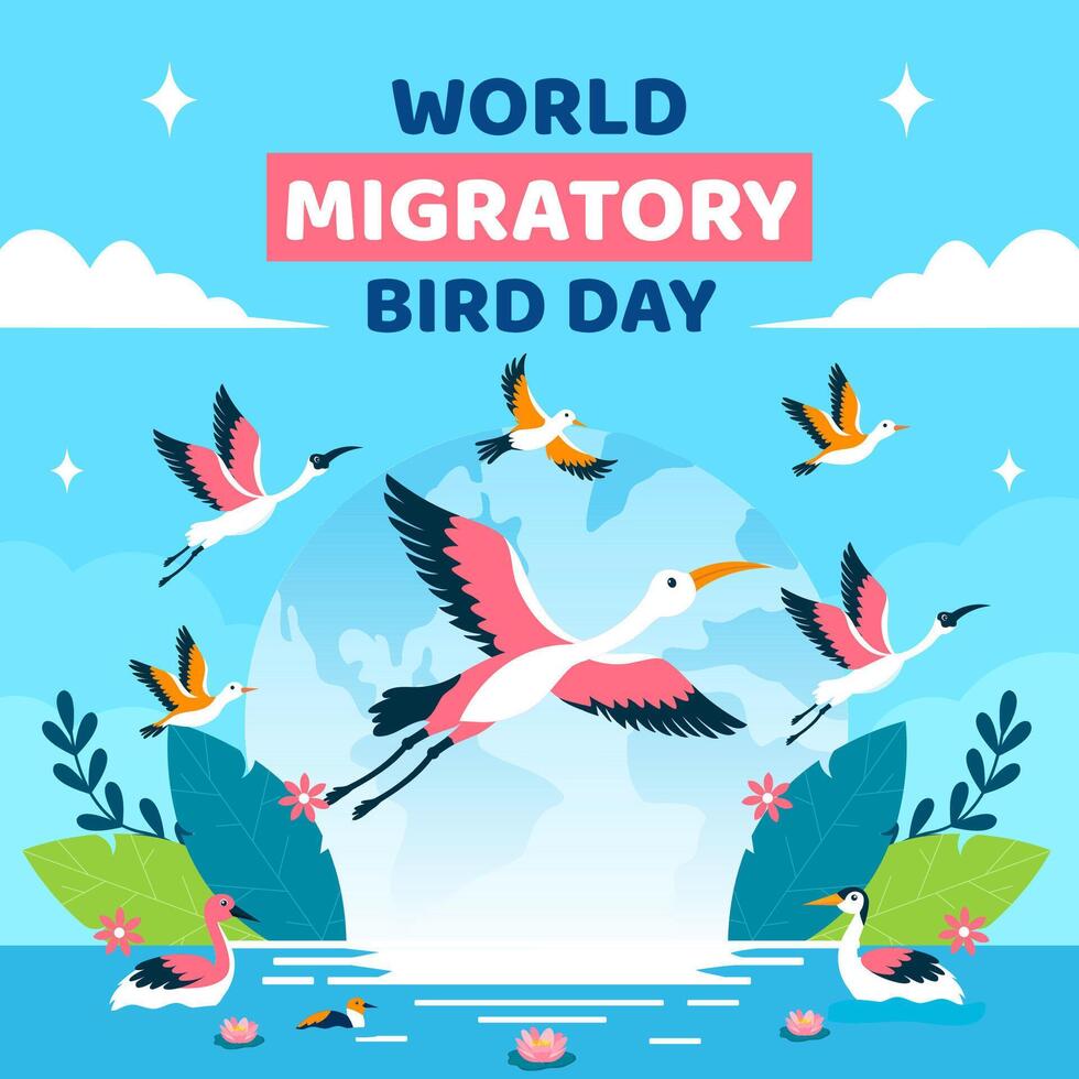 Migratory Bird Day Social Media Illustration Flat Cartoon Hand Drawn Templates Background vector