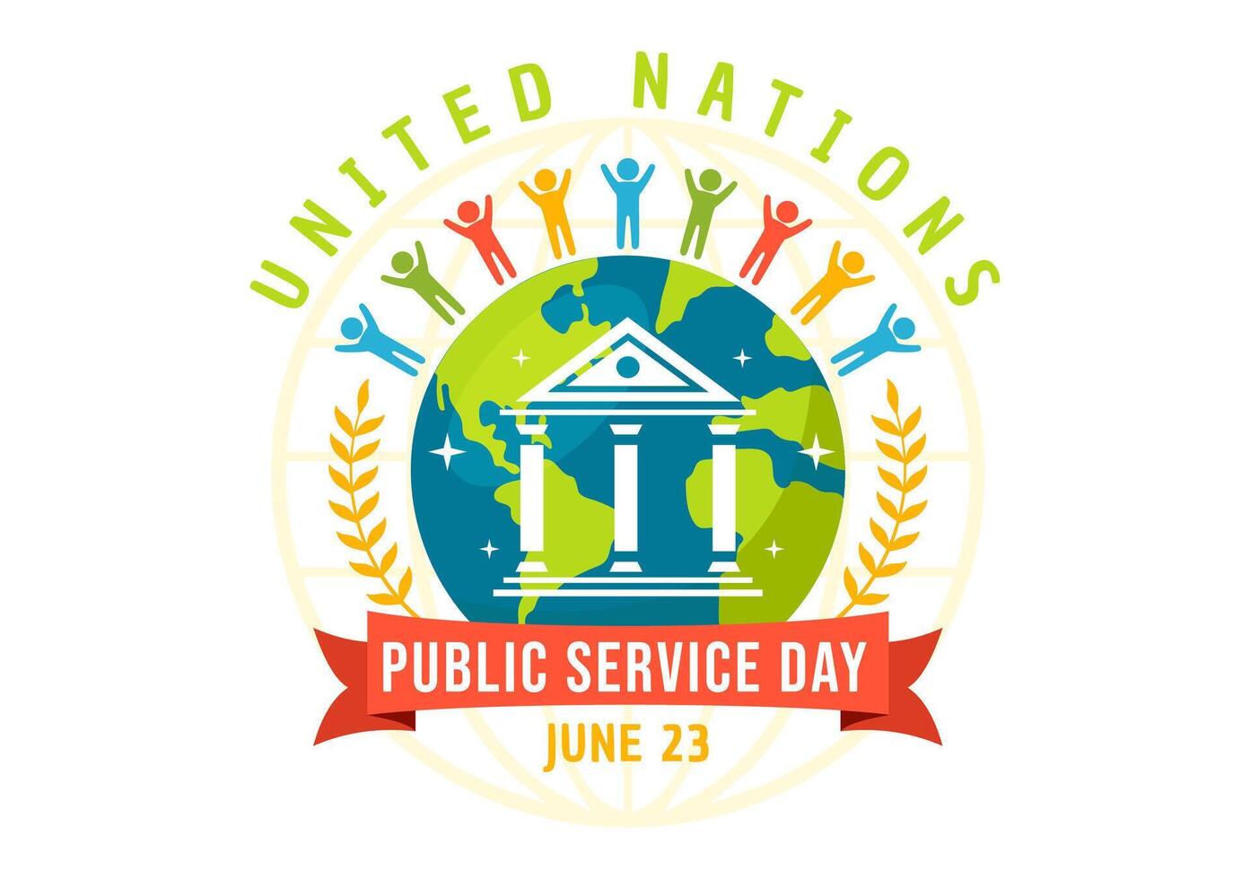 unido naciones público Servicio día vector ilustración con públicos servicios a el comunidad en el desarrollo proceso en plano dibujos animados antecedentes