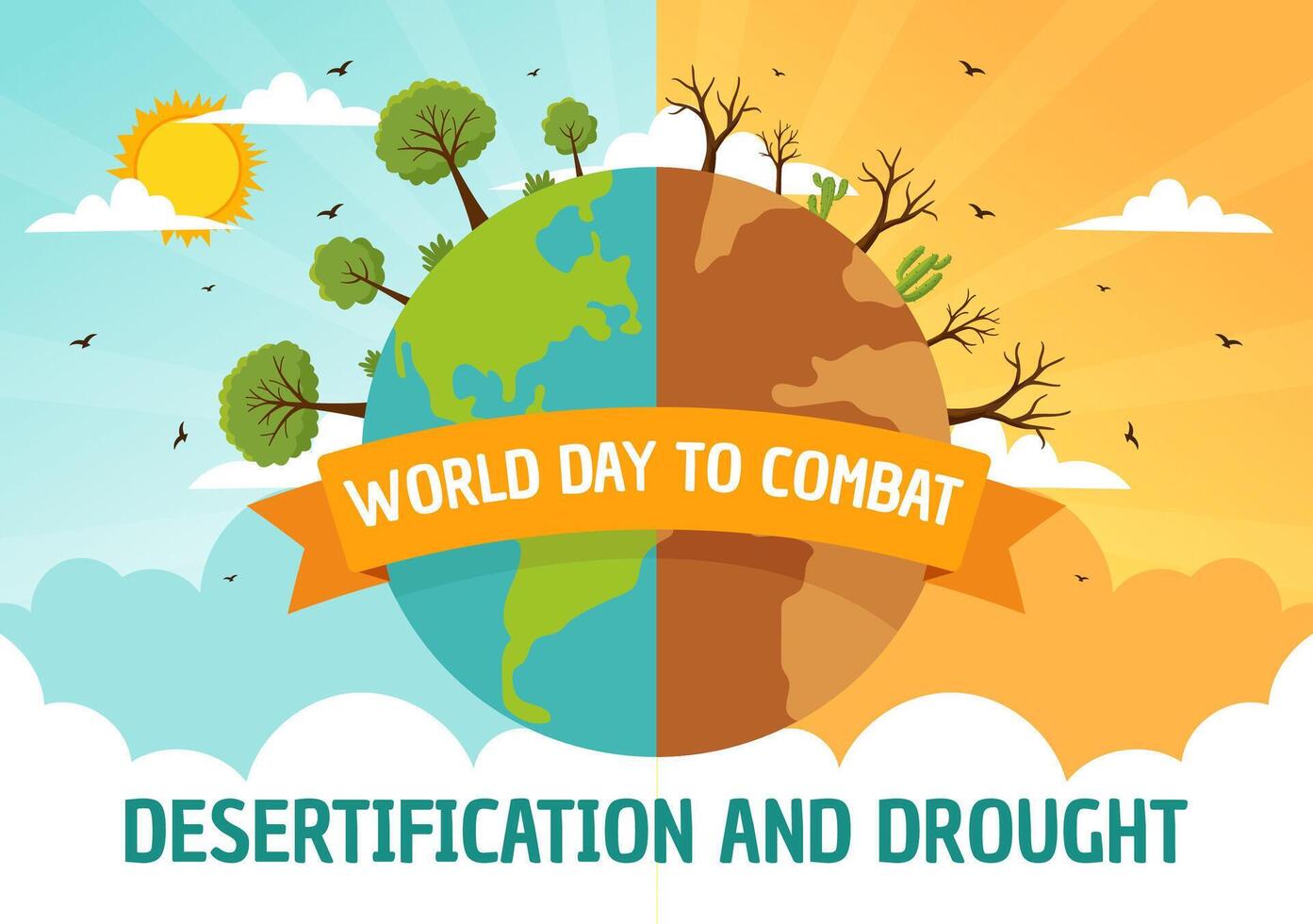 World Day to Combat Desertification and Drought Vector Illustration with Turning the Desert Into Fertile Land and Pastures in Nature Flat Background