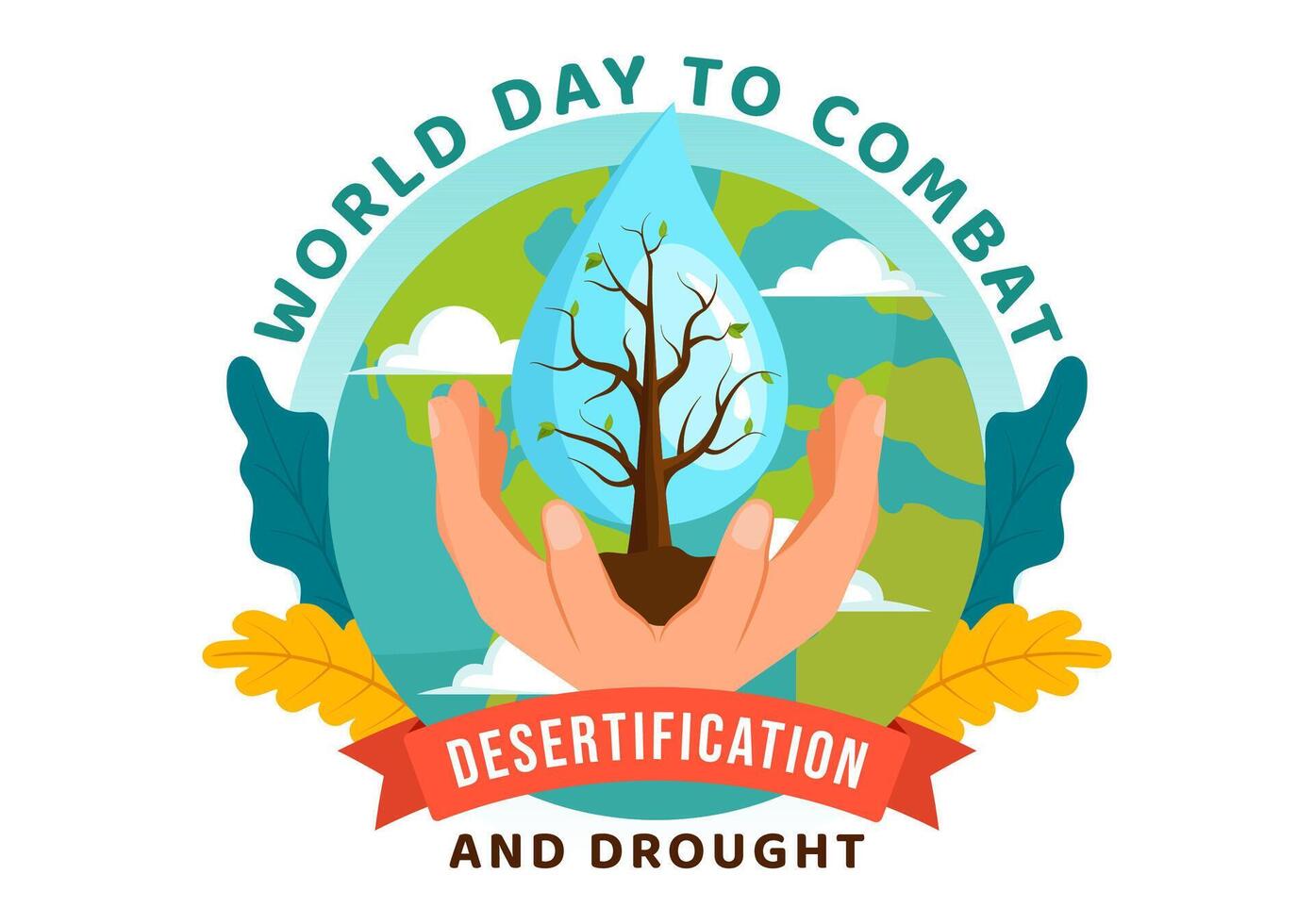 World Day to Combat Desertification and Drought Vector Illustration with Turning the Desert Into Fertile Land and Pastures in Nature Flat Background