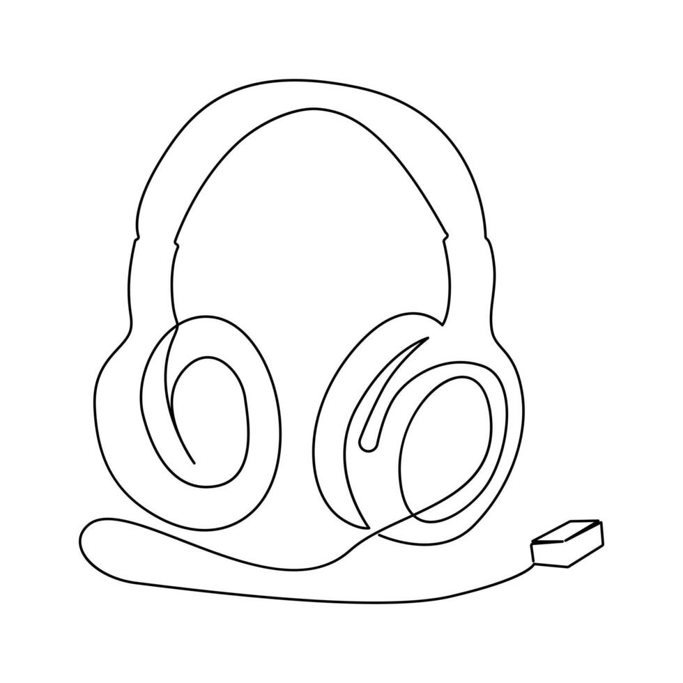 Continuous single-line art drawing of a wireless headphones speaker and outline style vector illustration