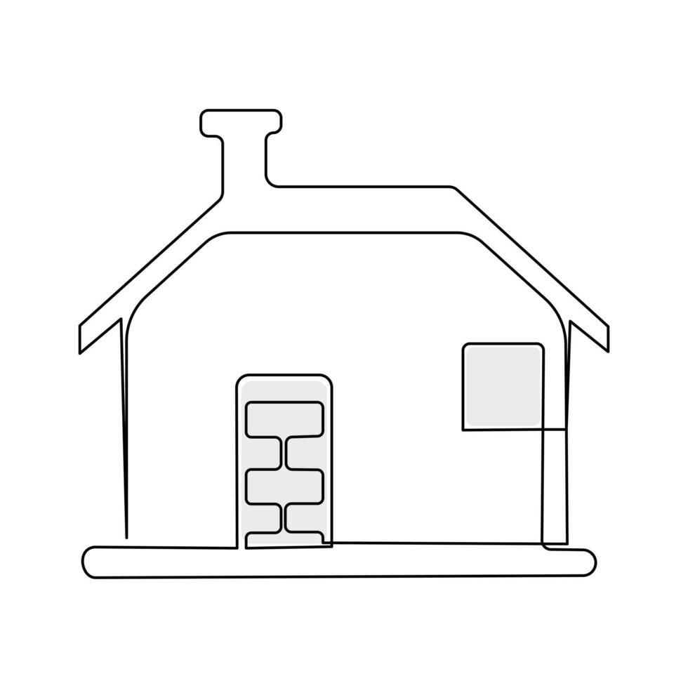 One-line continuous modern house architectural drawing and family home outline minimalist single-line art illustration vector