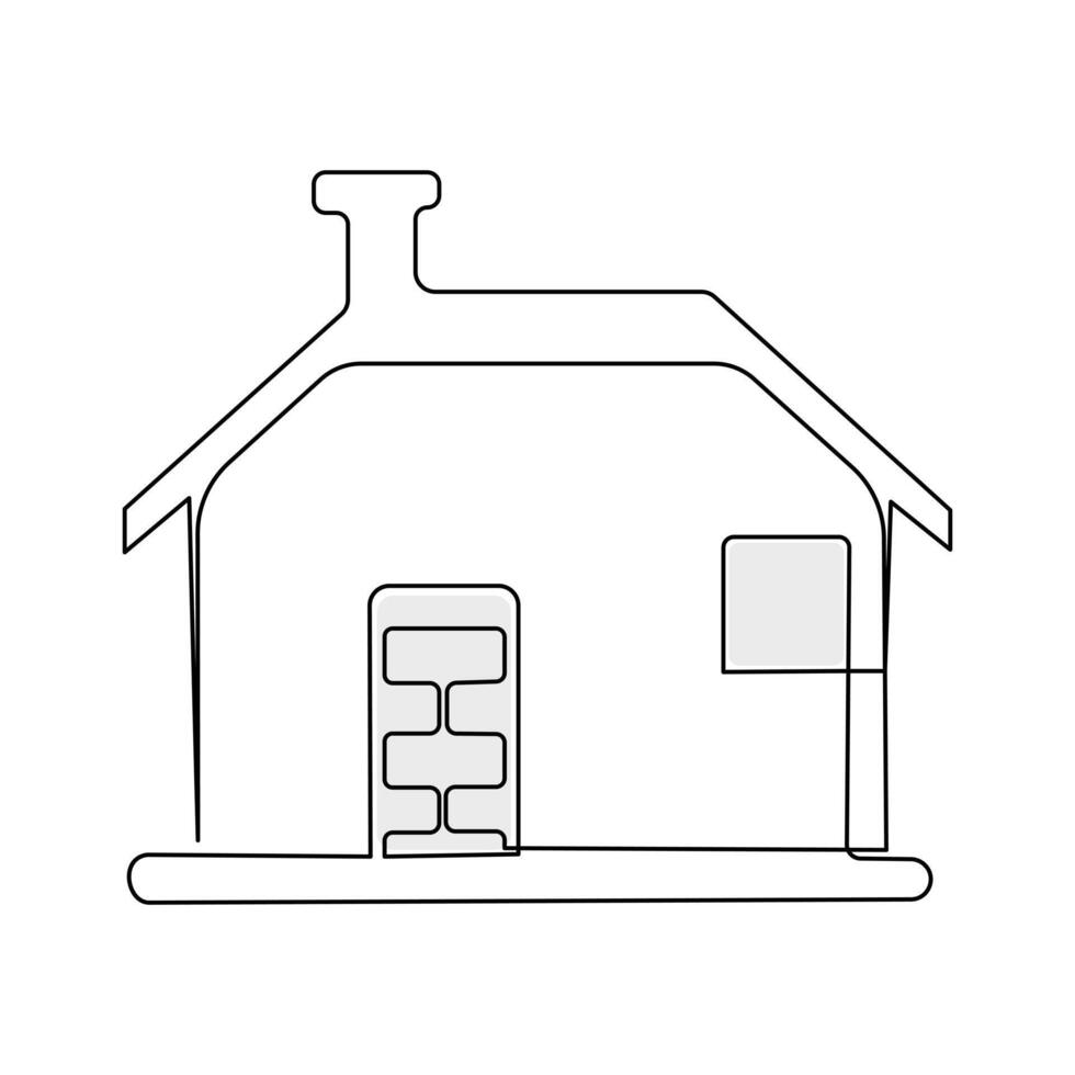 One-line continuous modern house architectural drawing and family home outline minimalist single-line art illustration vector