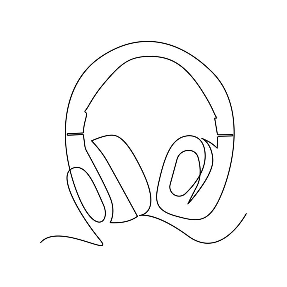 Continuous single-line art drawing of a wireless headphones speaker and outline style vector illustration