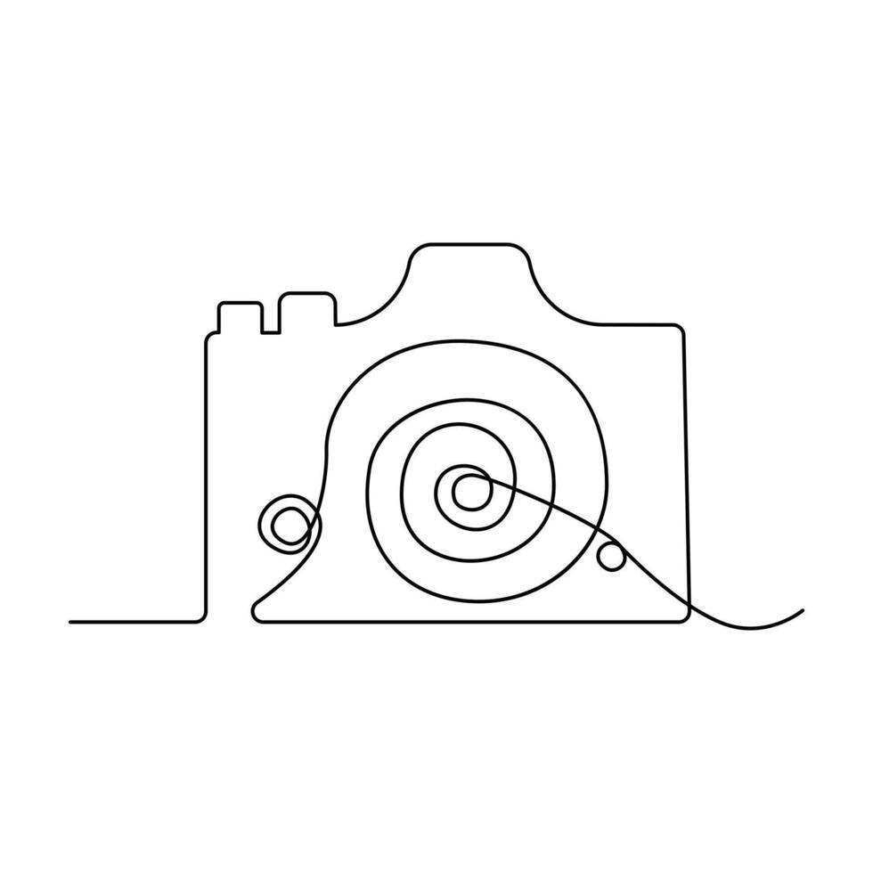 Continuous retro photo camera one-line vector art and outline DSLR mood HD camera illustration art