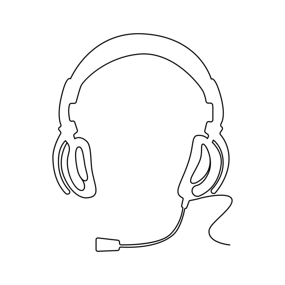 Continuous single-line art drawing of a wireless headphones speaker and outline style vector illustration