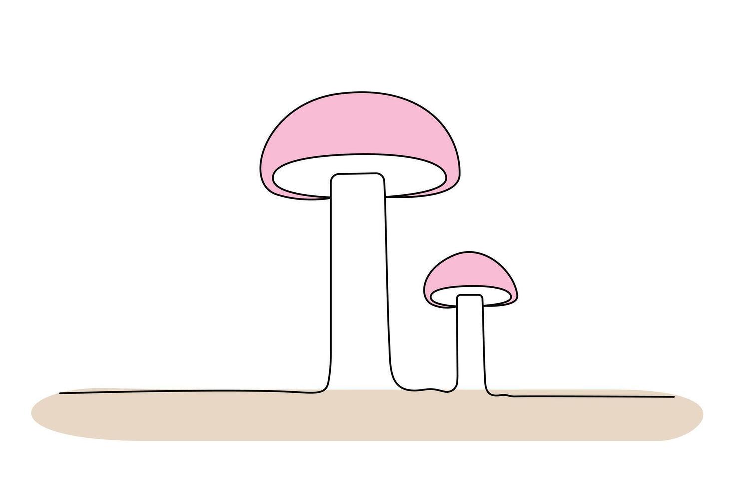 Continuous one-line sepia magic mushroom and outline vector art illustration