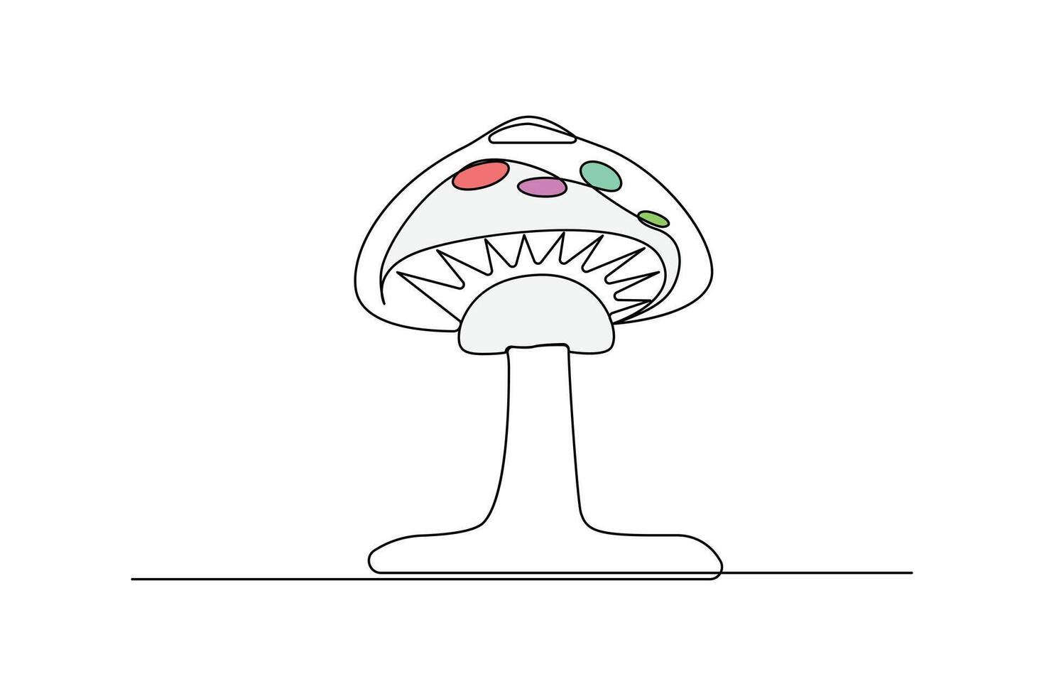 Continuous one-line sepia magic mushroom and outline vector art illustration