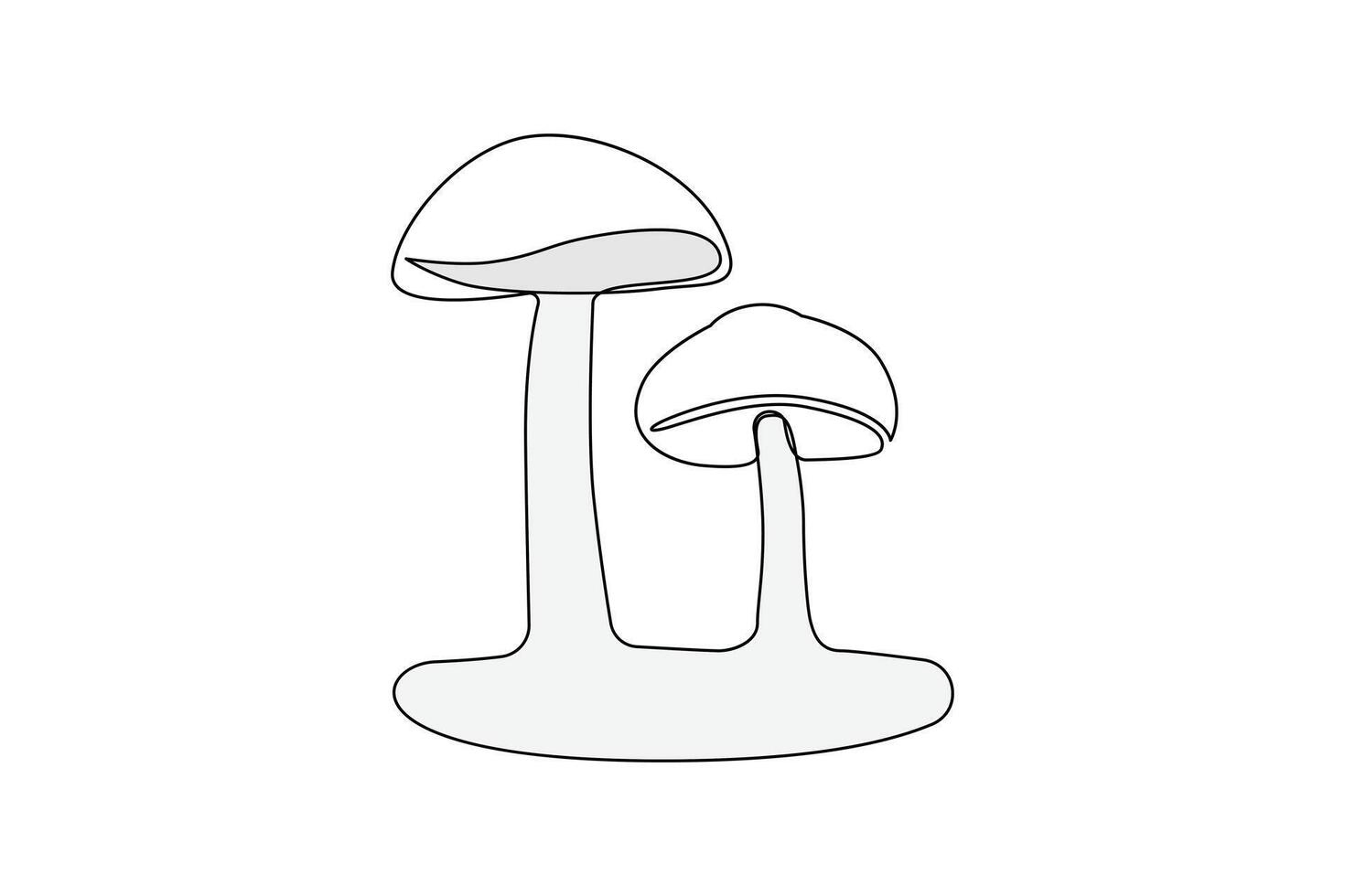 Continuous one-line sepia magic mushroom and outline vector art illustration