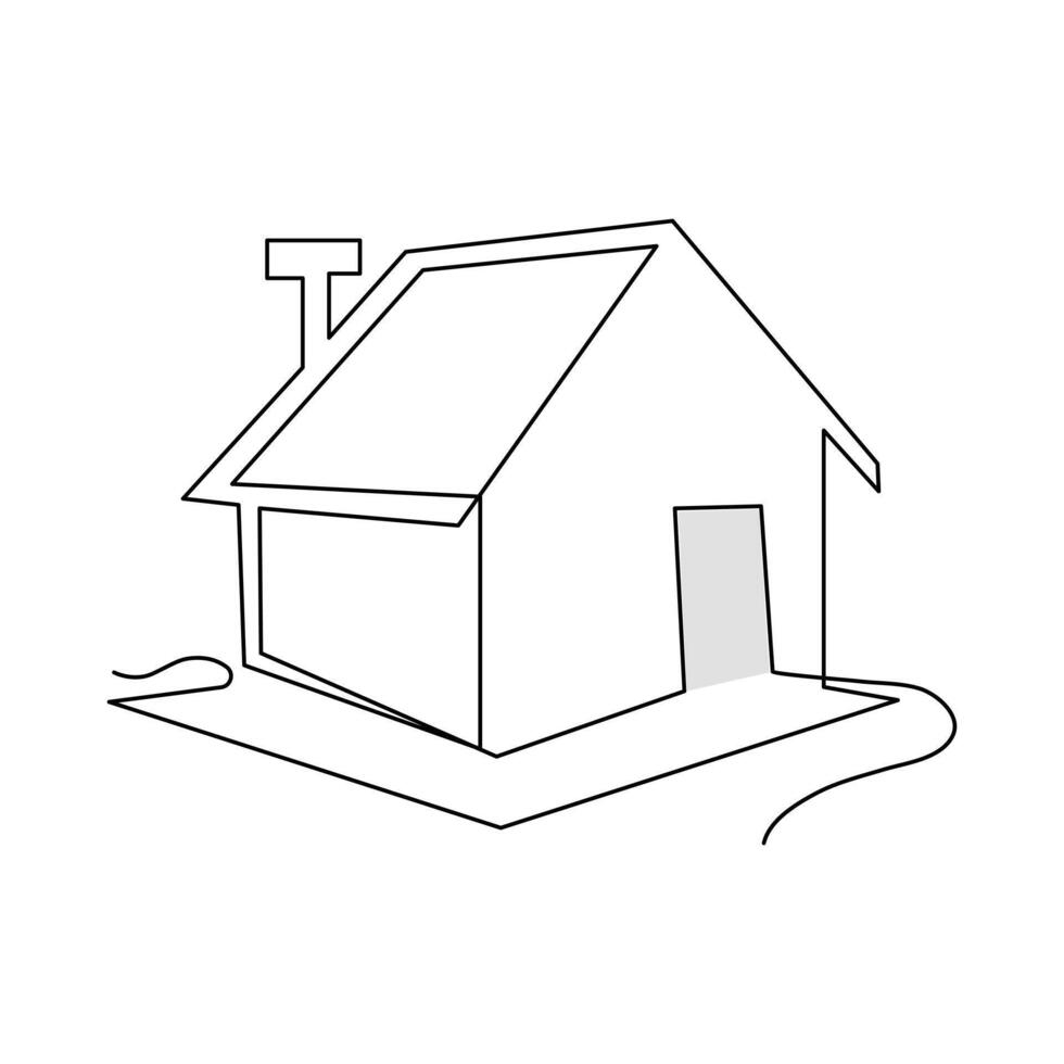 One-line continuous modern house architectural drawing and family home outline minimalist single-line art illustration vector