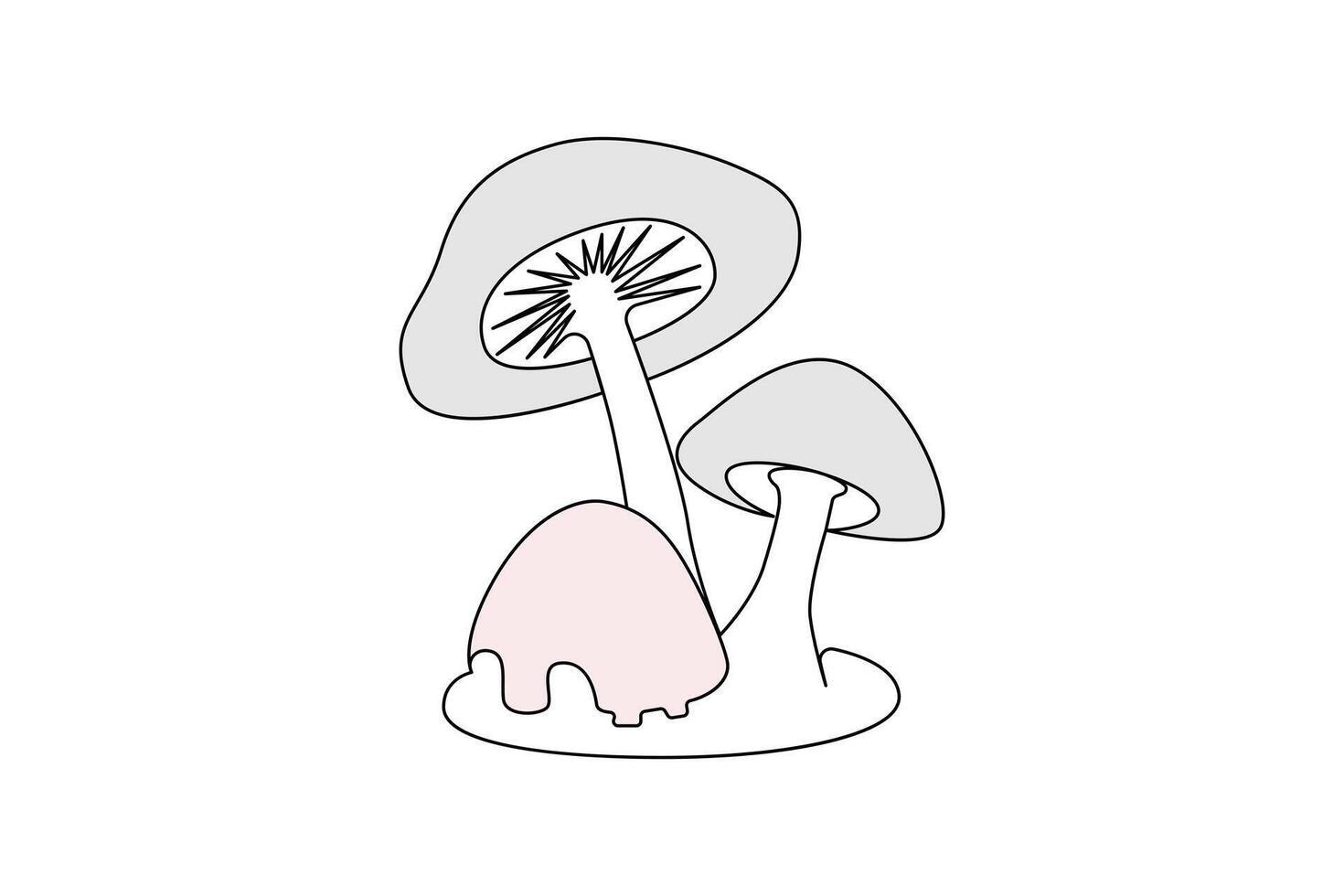 Continuous one-line sepia magic mushroom and outline vector art illustration