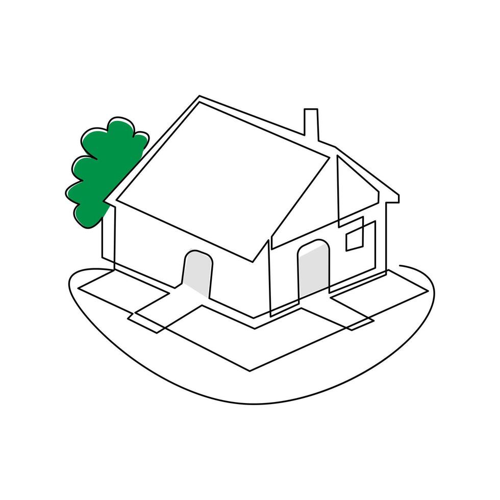 una línea continuo moderno casa arquitectónico dibujo y familia hogar contorno minimalista linea sola Arte ilustración vector