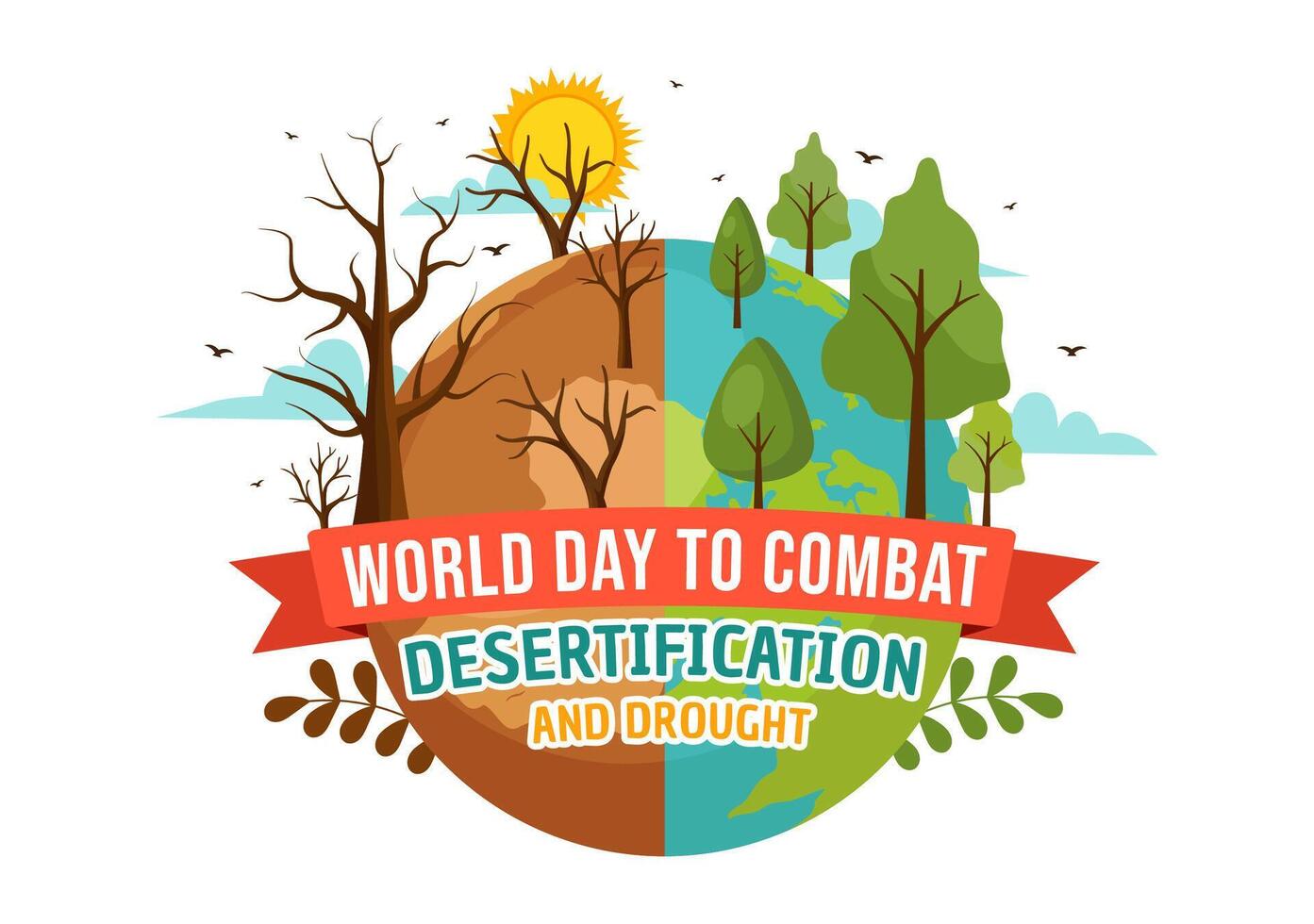 World Day to Combat Desertification and Drought Vector Illustration with Turning the Desert Into Fertile Land and Pastures in Nature Flat Background