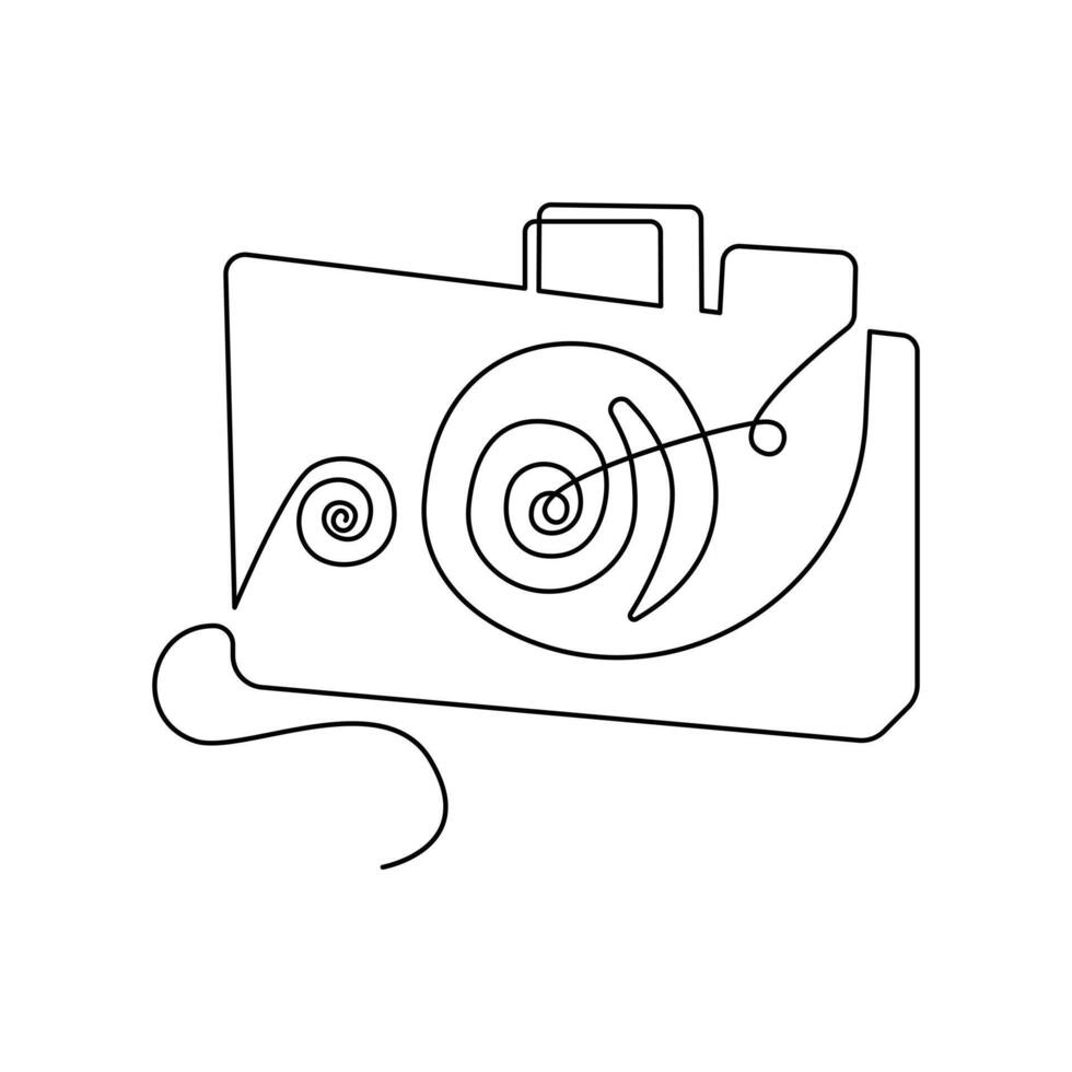 Continuous retro photo camera one-line vector art and outline DSLR mood HD camera illustration art