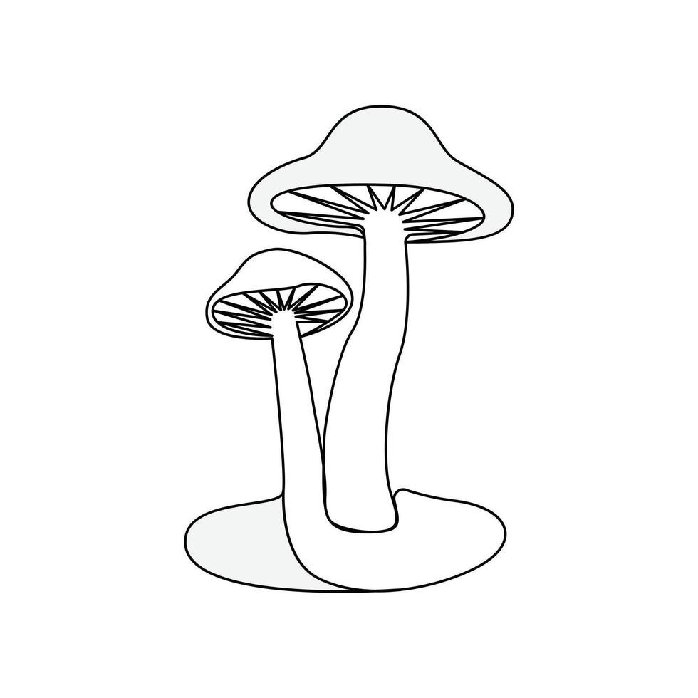 Continuous one-line sepia magic mushroom and outline vector art illustration
