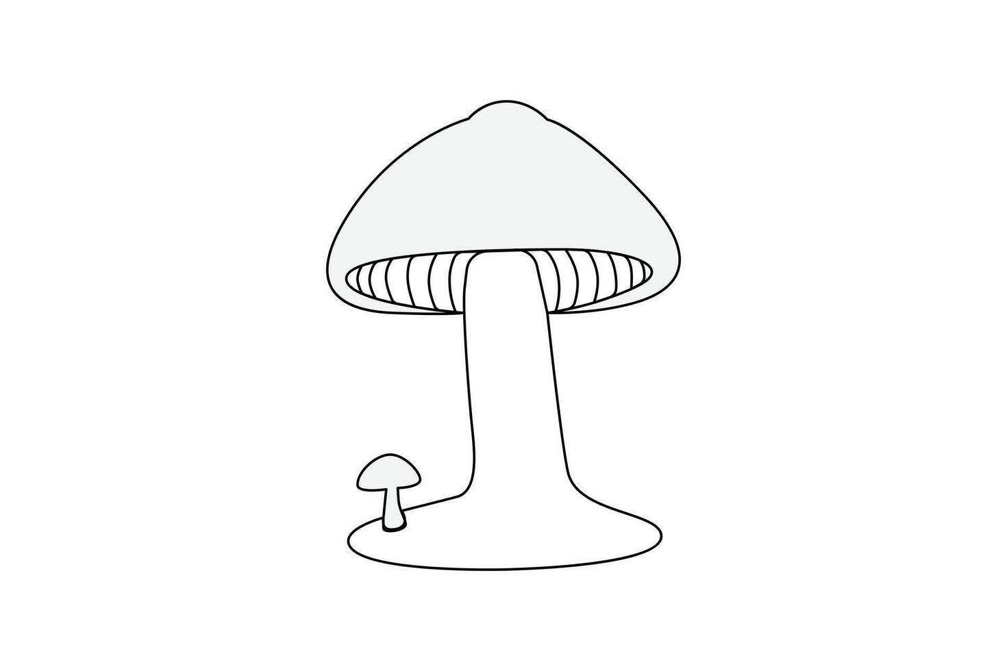 Continuous one-line sepia magic mushroom and outline vector art illustration