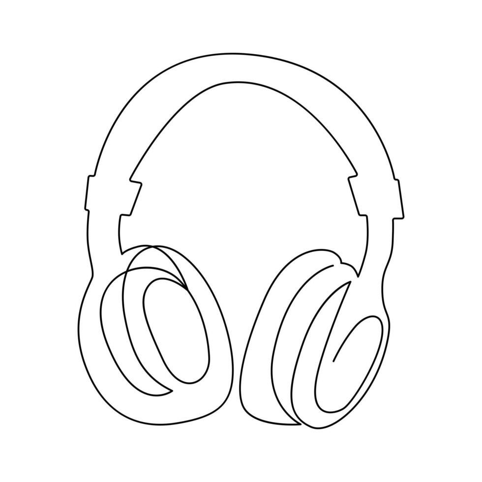 Continuous single-line art drawing of a wireless headphones speaker and outline style vector illustration