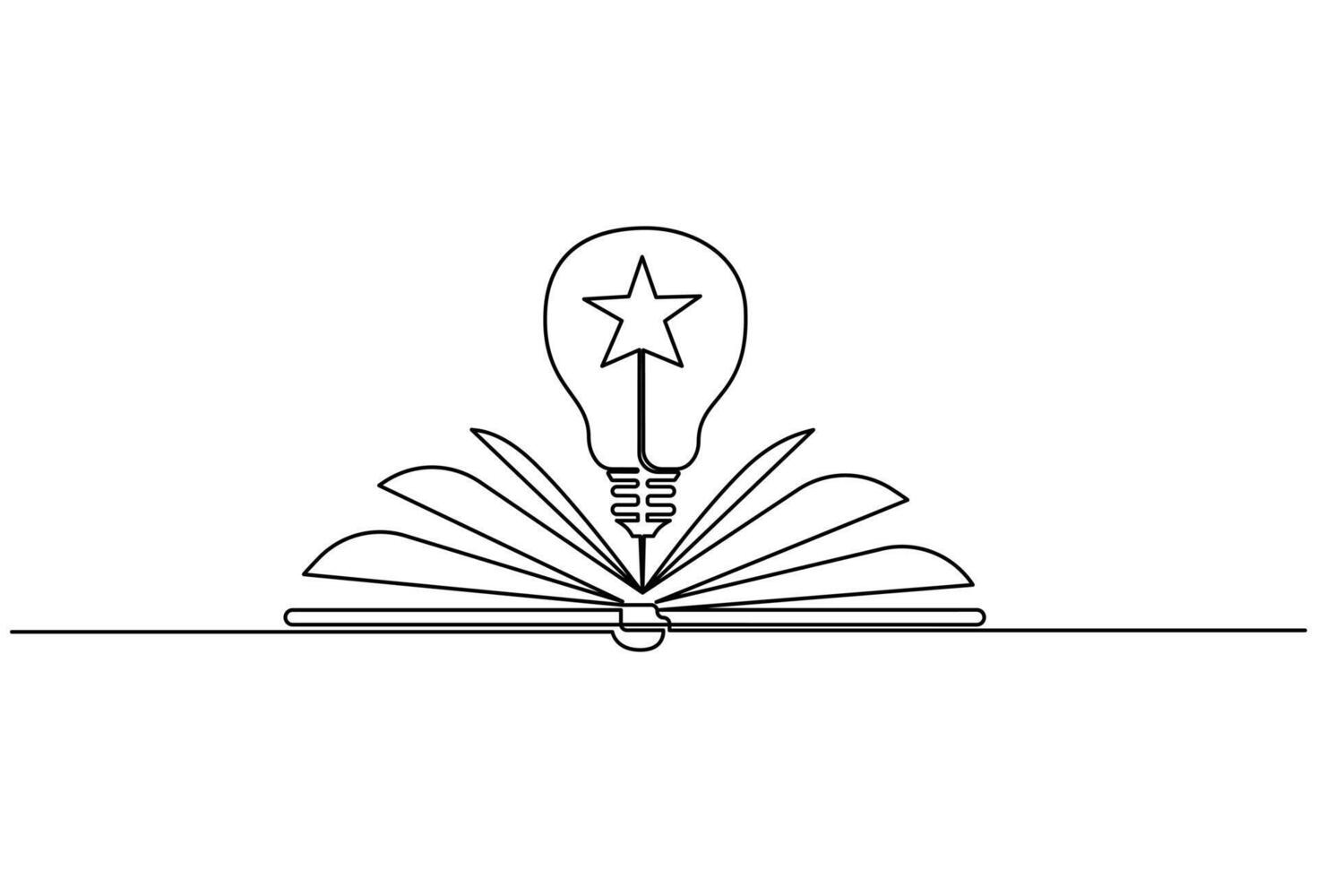 Continuous one line open book  of shining light bulb above open text book world educational knowledge concept vector
