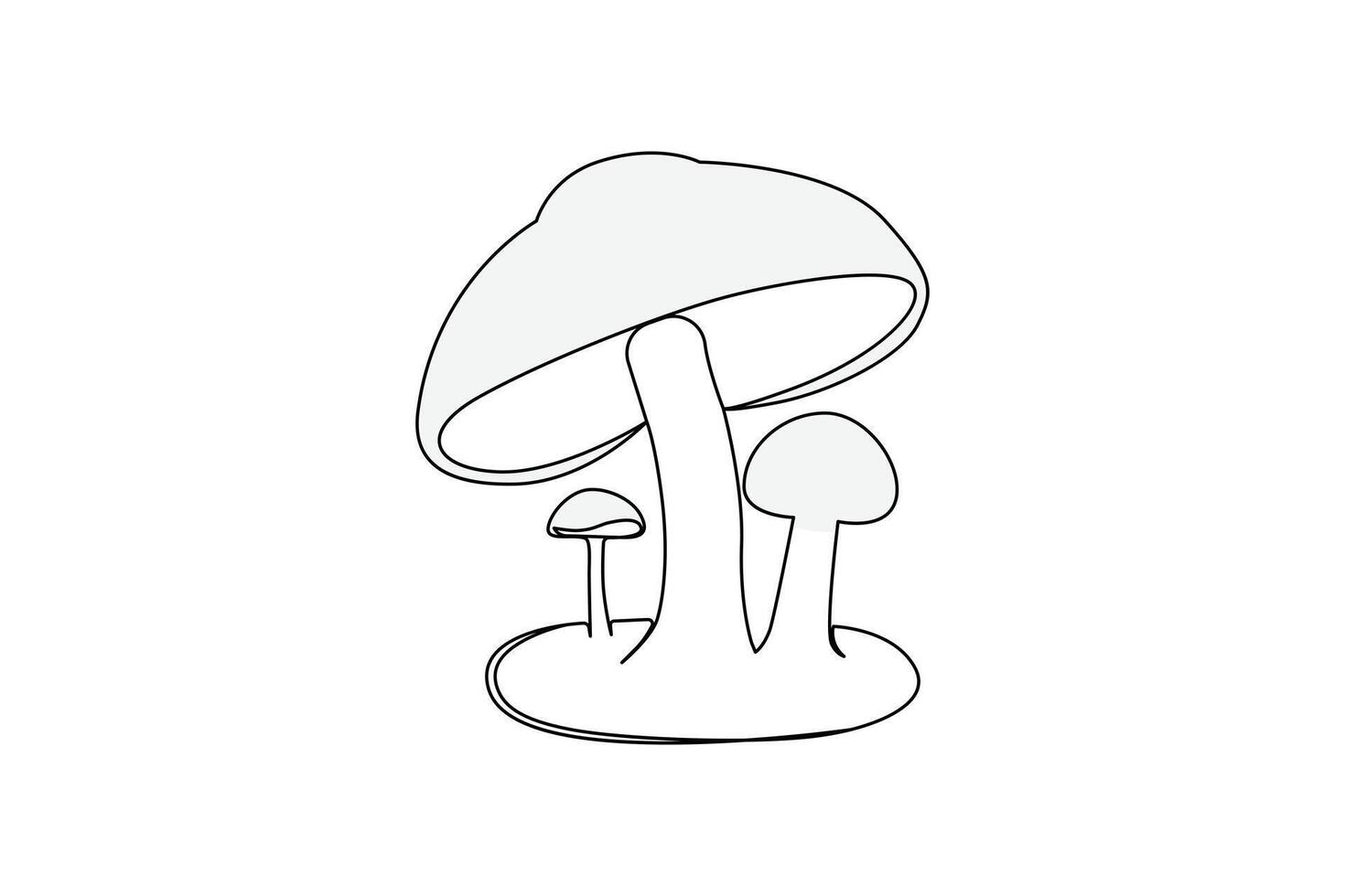 Continuous one-line sepia magic mushroom and outline vector art illustration