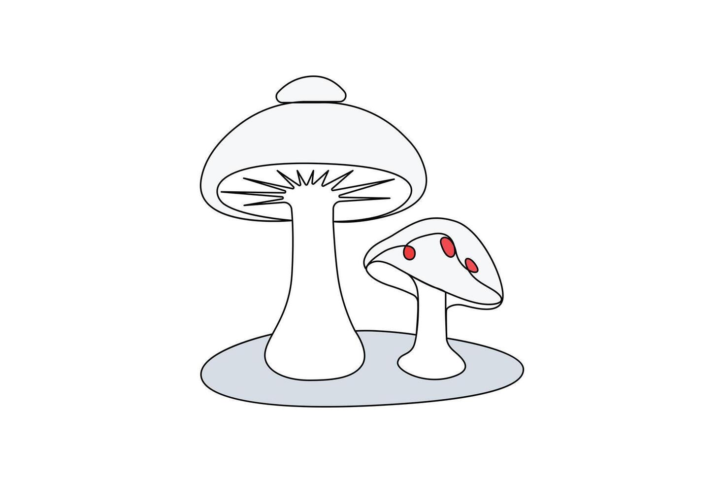 Continuous one-line sepia magic mushroom and outline vector art illustration