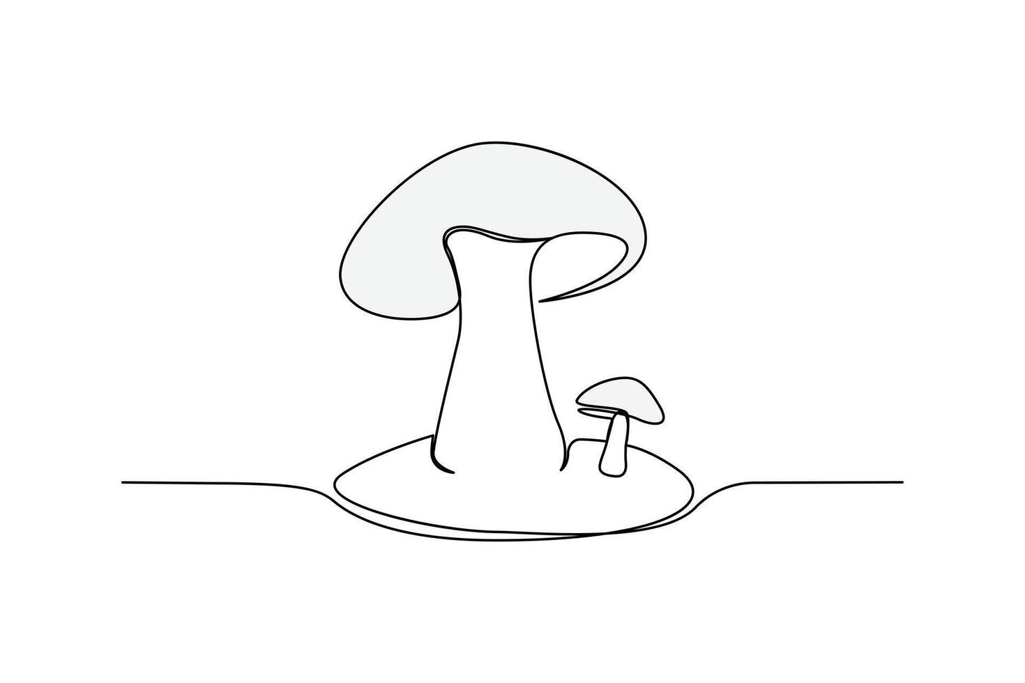 Continuous one-line sepia magic mushroom and outline vector art illustration