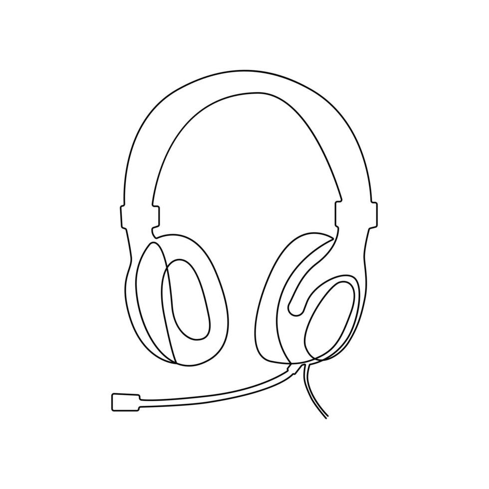 Continuous single-line art drawing of a wireless headphones speaker and outline style vector illustration