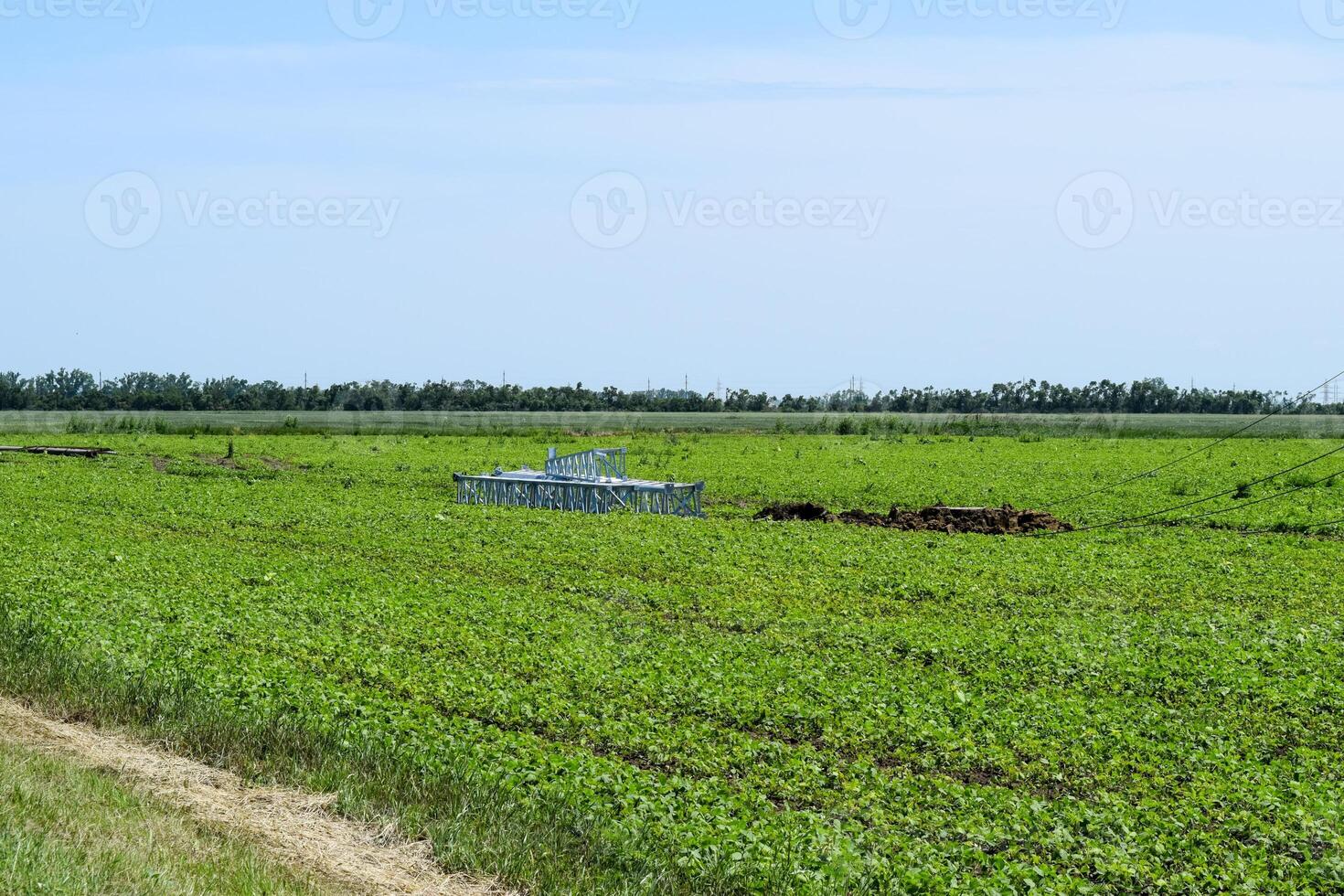 Assembly and installation of new support of a power line photo