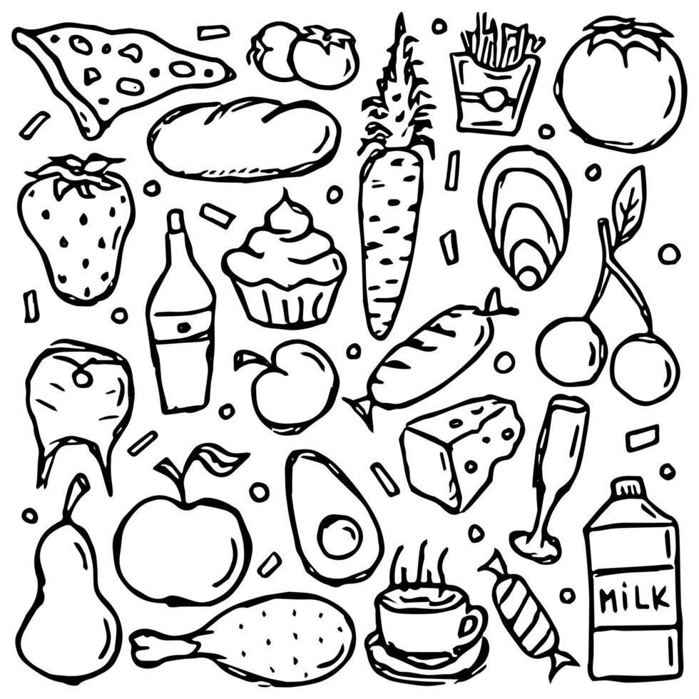 Simple food icons. Doodle food background vector