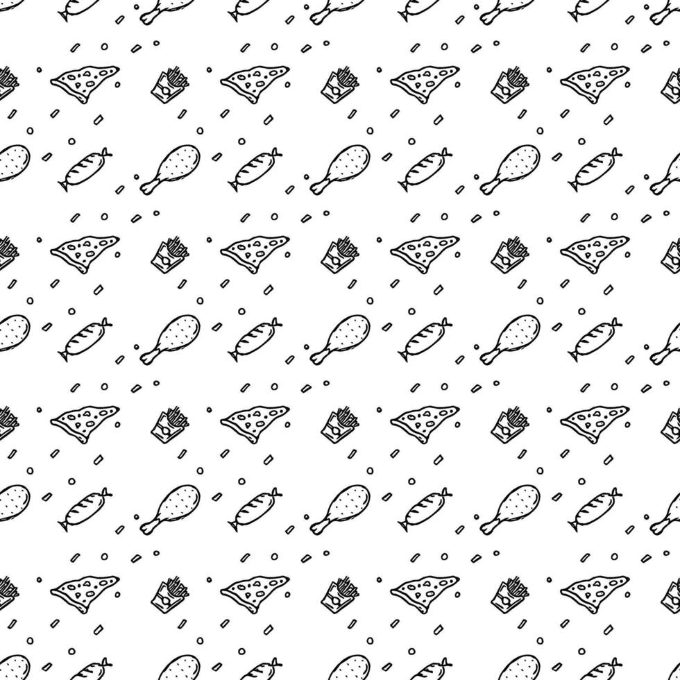 Seamless food pattern. Doodle food background vector