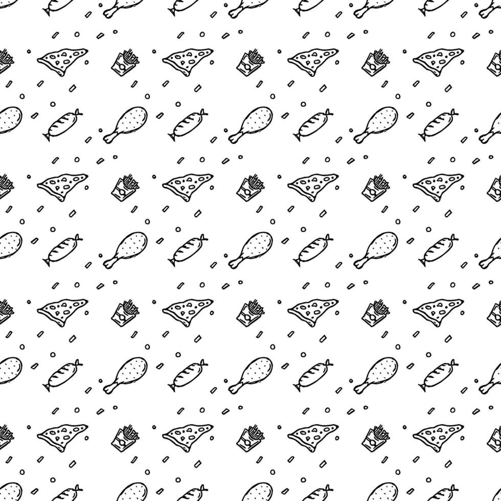 Seamless food pattern. Doodle food background vector