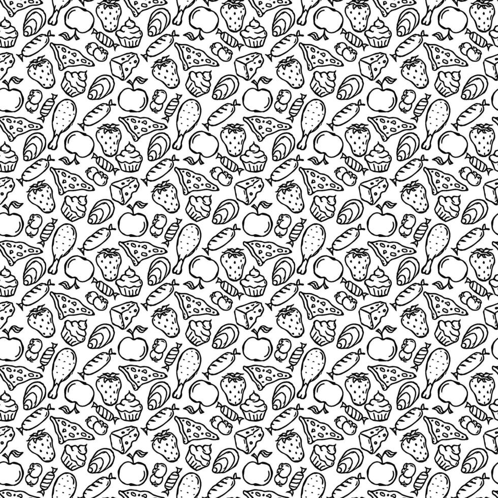 Seamless food pattern. Doodle food background vector