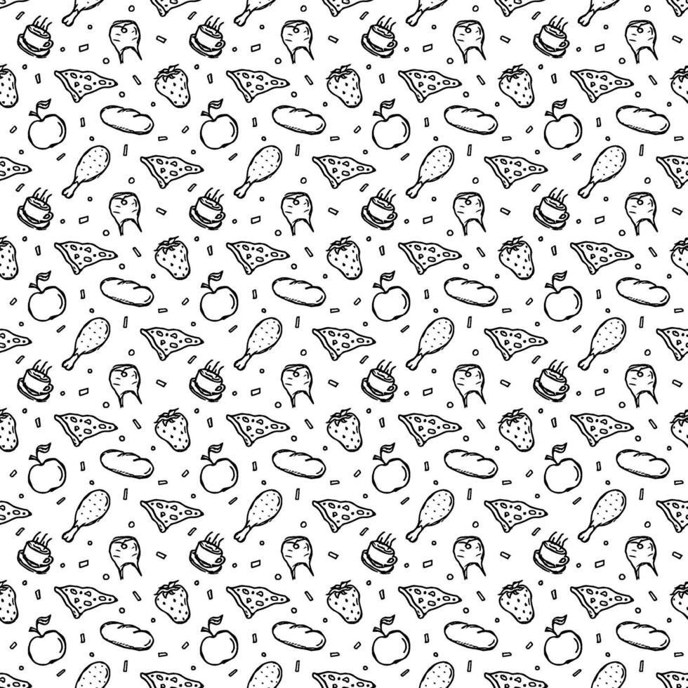 Seamless food pattern. Doodle food background vector