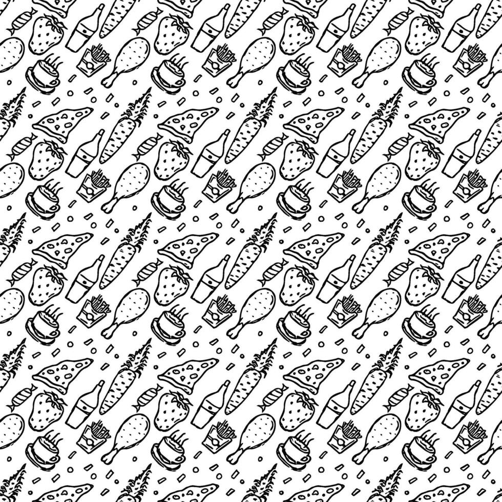 Seamless food pattern. Doodle food background vector