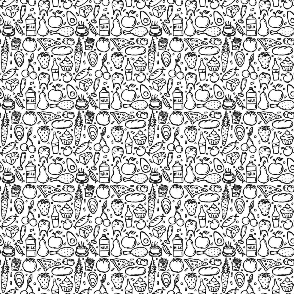 Seamless food pattern. Doodle food background vector