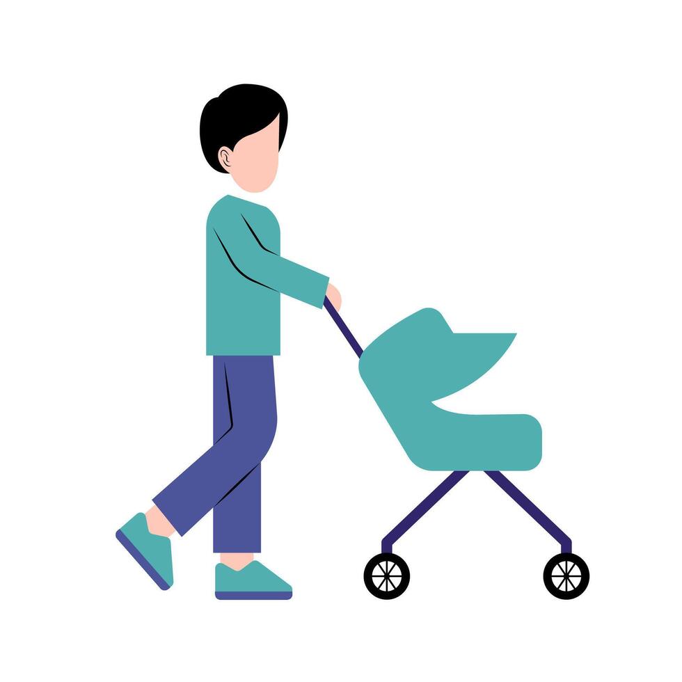 A Father With Baby Stroller vector